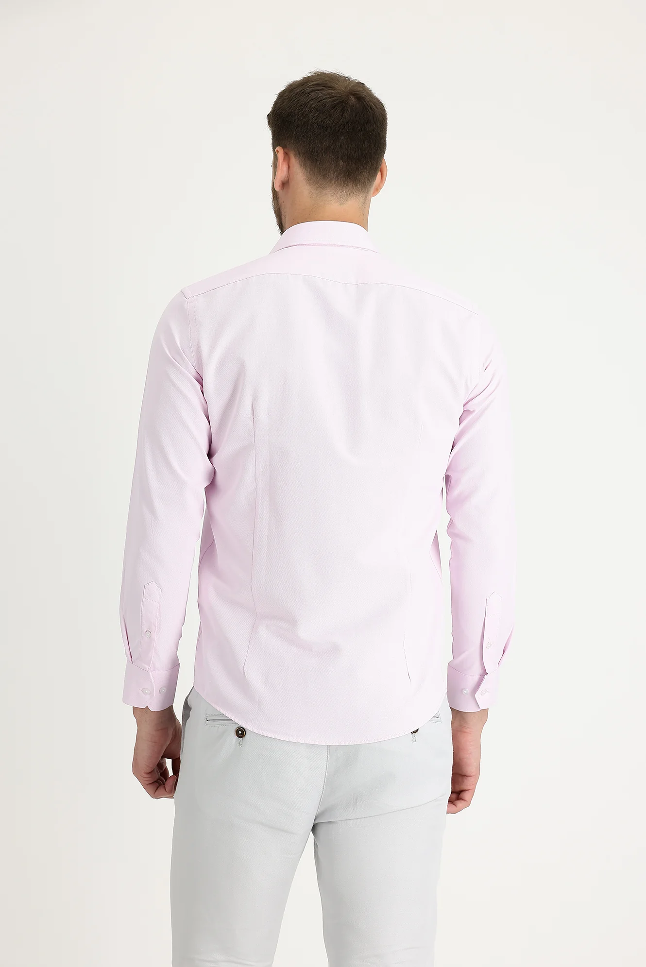 Pembe Uzun Kol Slim Fit Dar Kesim Klasik Desenli Pamuklu Kolay Ütülenebilir Gömlek - Image 2