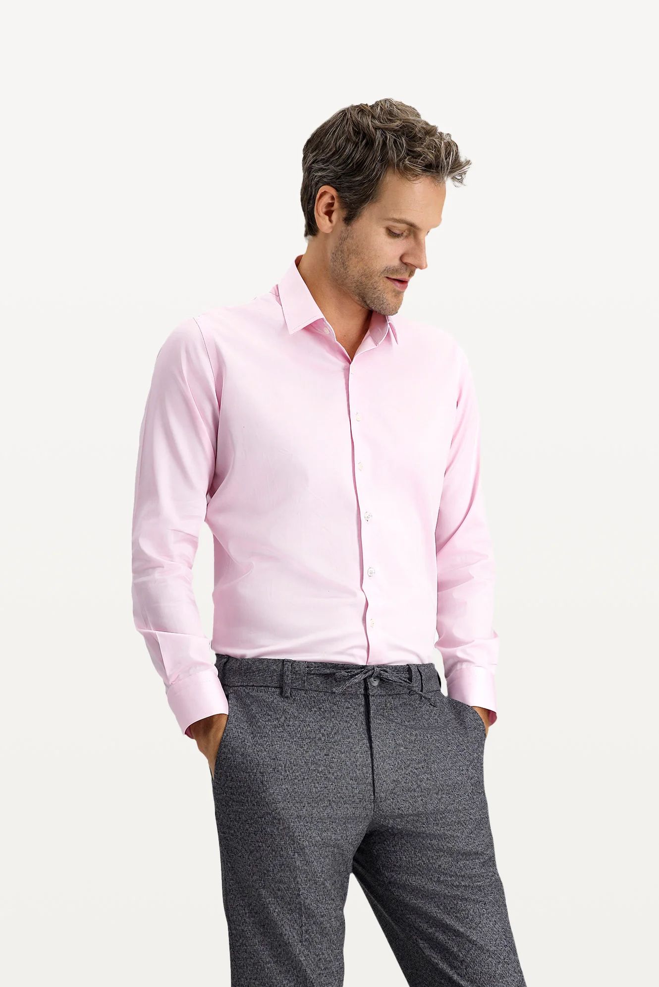 Pembe Uzun Kol Slim Fit Dar Kesim Klasik Nano Care Su İtici Leke Tutmaz 4 Mevsim Pamuk Gömlek