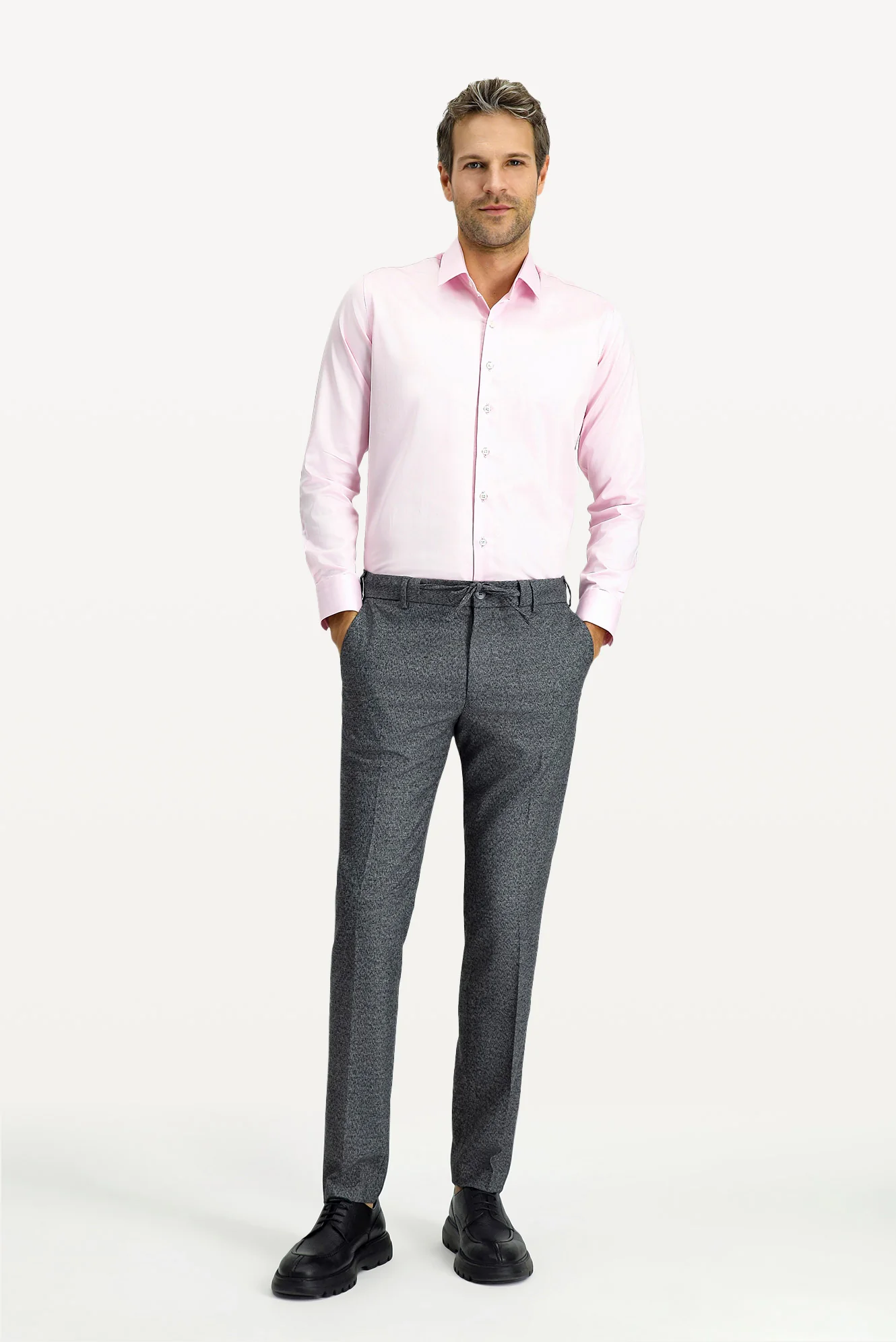 Pembe Uzun Kol Slim Fit Dar Kesim Klasik Nano Care Su İtici Leke Tutmaz 4 Mevsim Pamuk Gömlek - Image 2