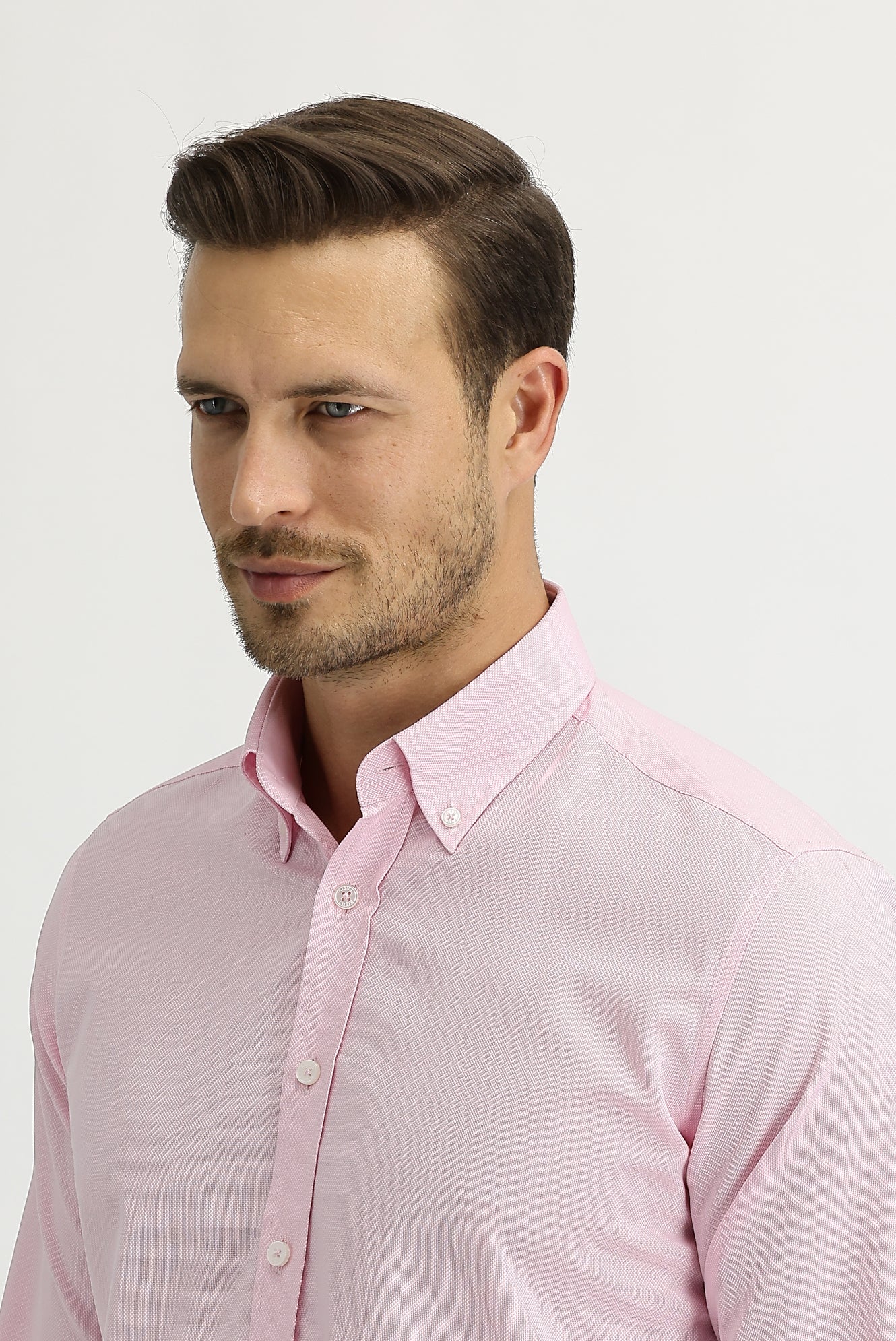 Pembe Uzun Kol Slim Fit Dar Kesim Oxford Pamuklu Gömlek - Image 2