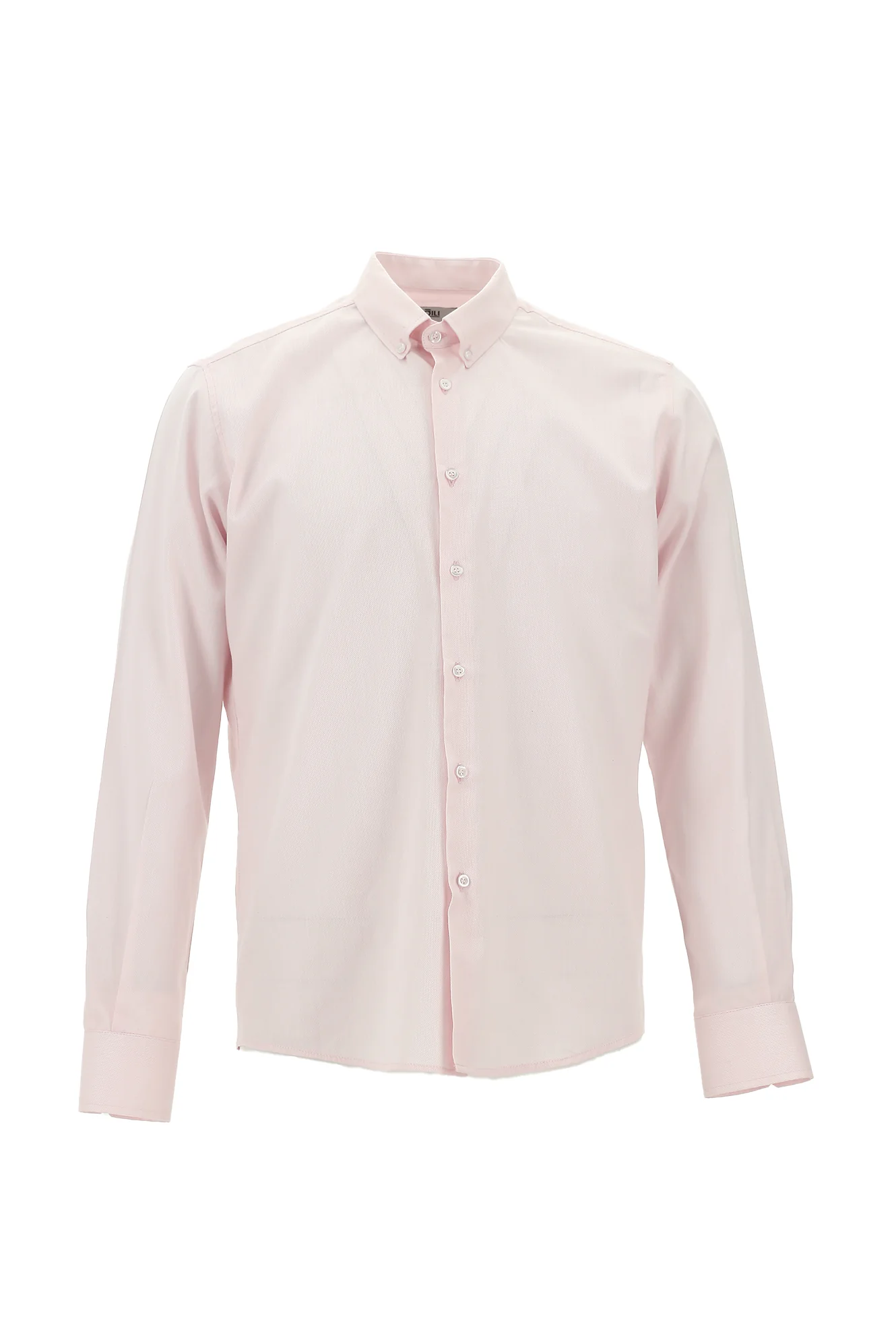 Pembe Uzun Kol Slim Fit Dar Kesim Pamuk Düğmeli Yaka Gömlek