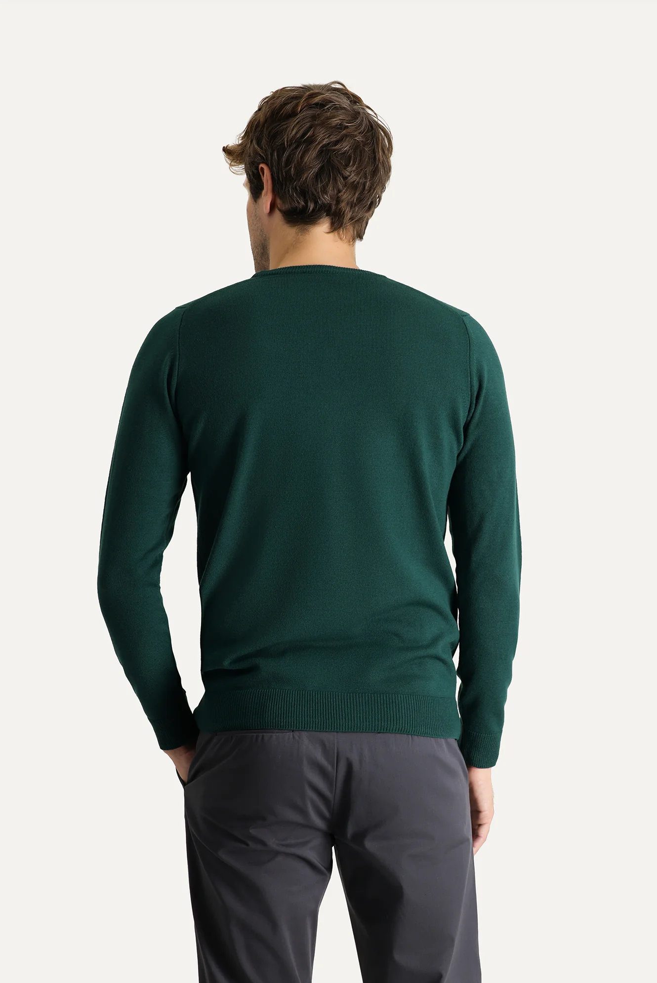 Petrol Yeşili Bisiklet Yaka Slim Fit Dar Kesim Desenli Triko Kazak - Image 4