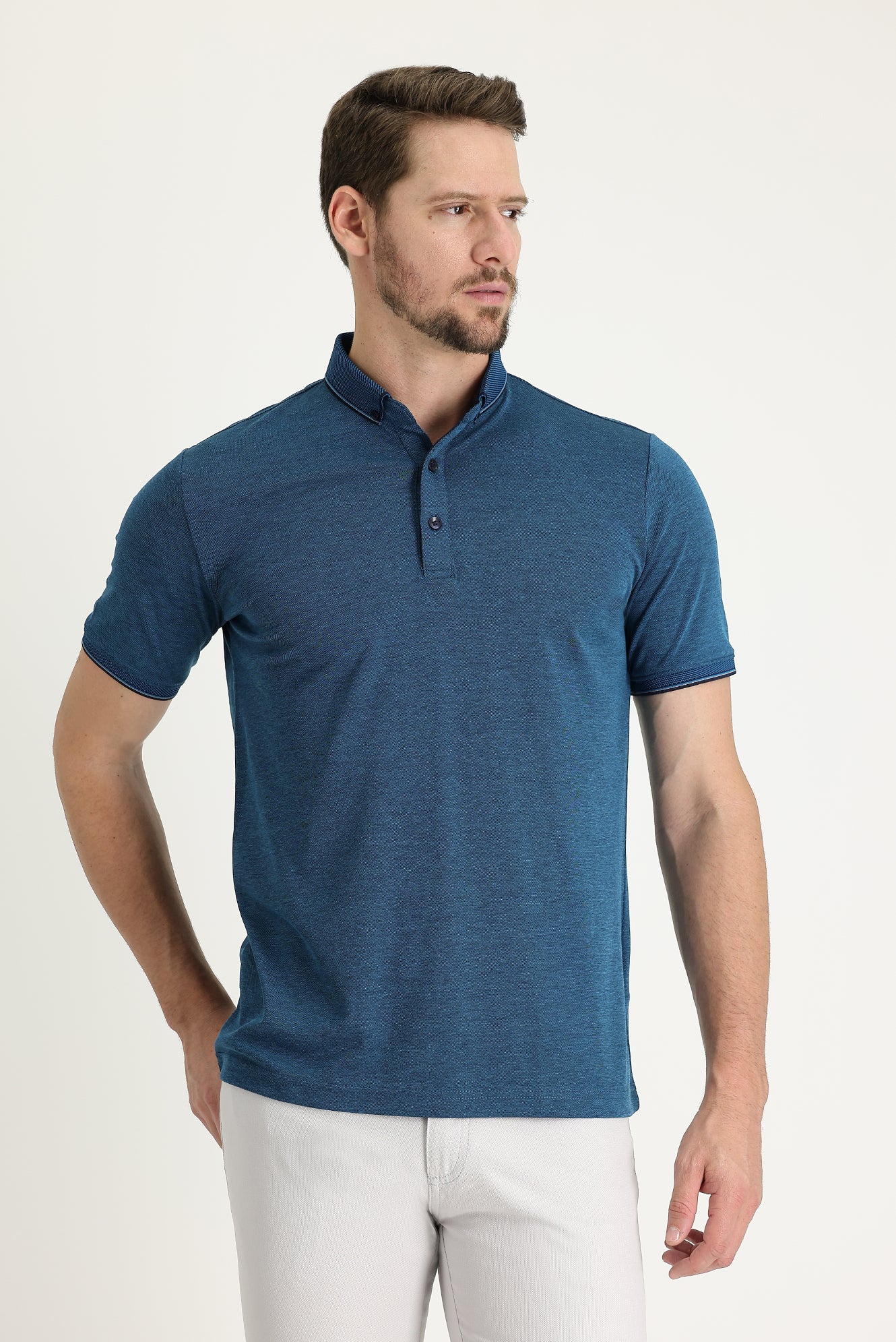 Petrol Yeşili Polo Yaka Regular Fit Tişört - Image 2