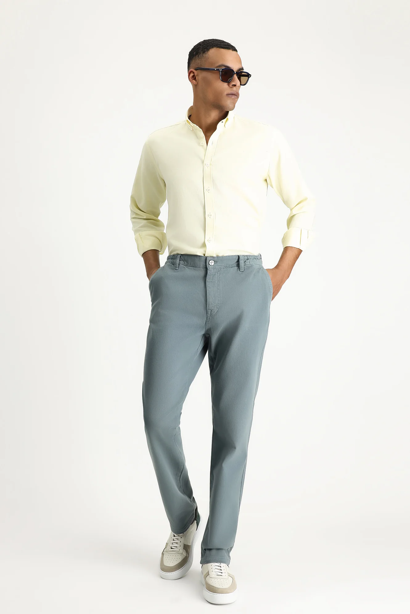 Petrol Yeşili Regular Fit Standart Kesim Beli Lastikli Likralı Kanvas / Chino Pantolon - Image 12