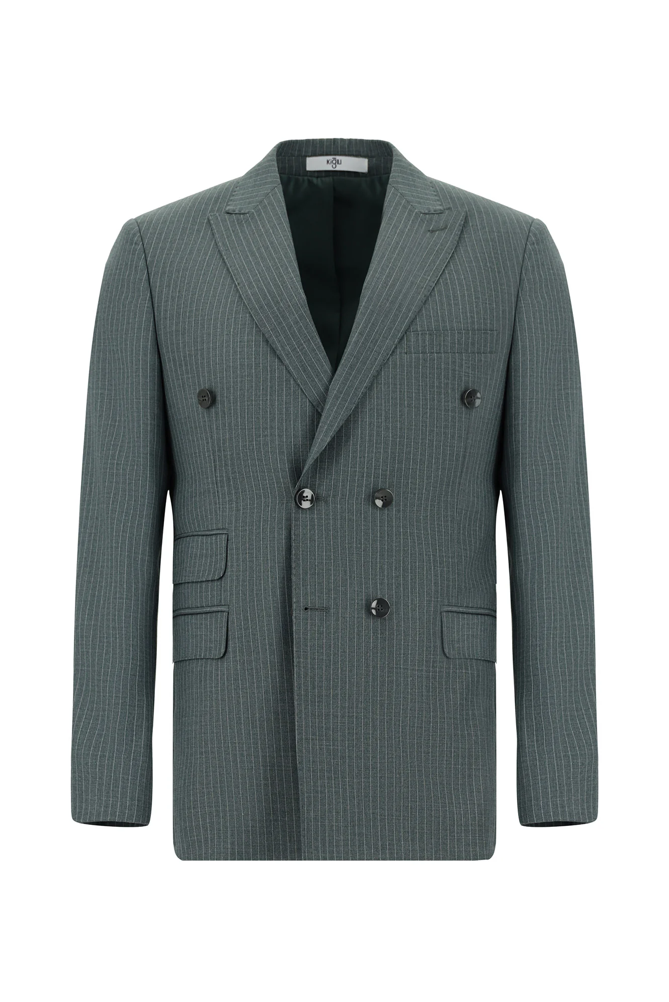 Petrol Yeşili 7 Drop Super Slim Fit Eksra Dar Kesim Çizgili Kruvaze Takım Elbise - Image 2