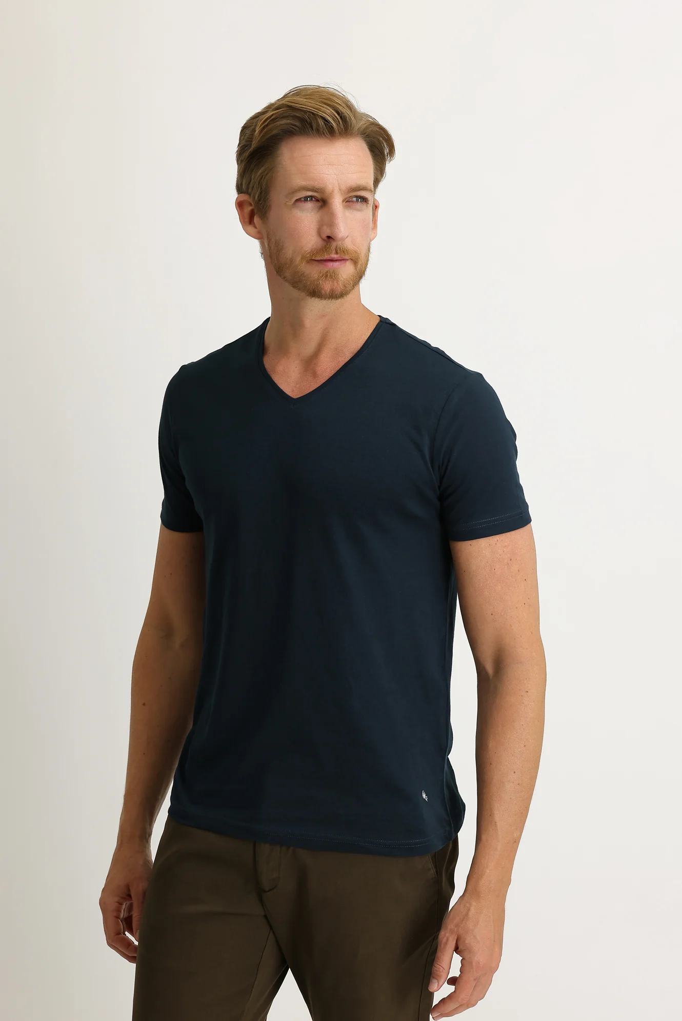 Petrol Yeşili V Yaka Slim Fit Dar Kesim Tişört - Image 2
