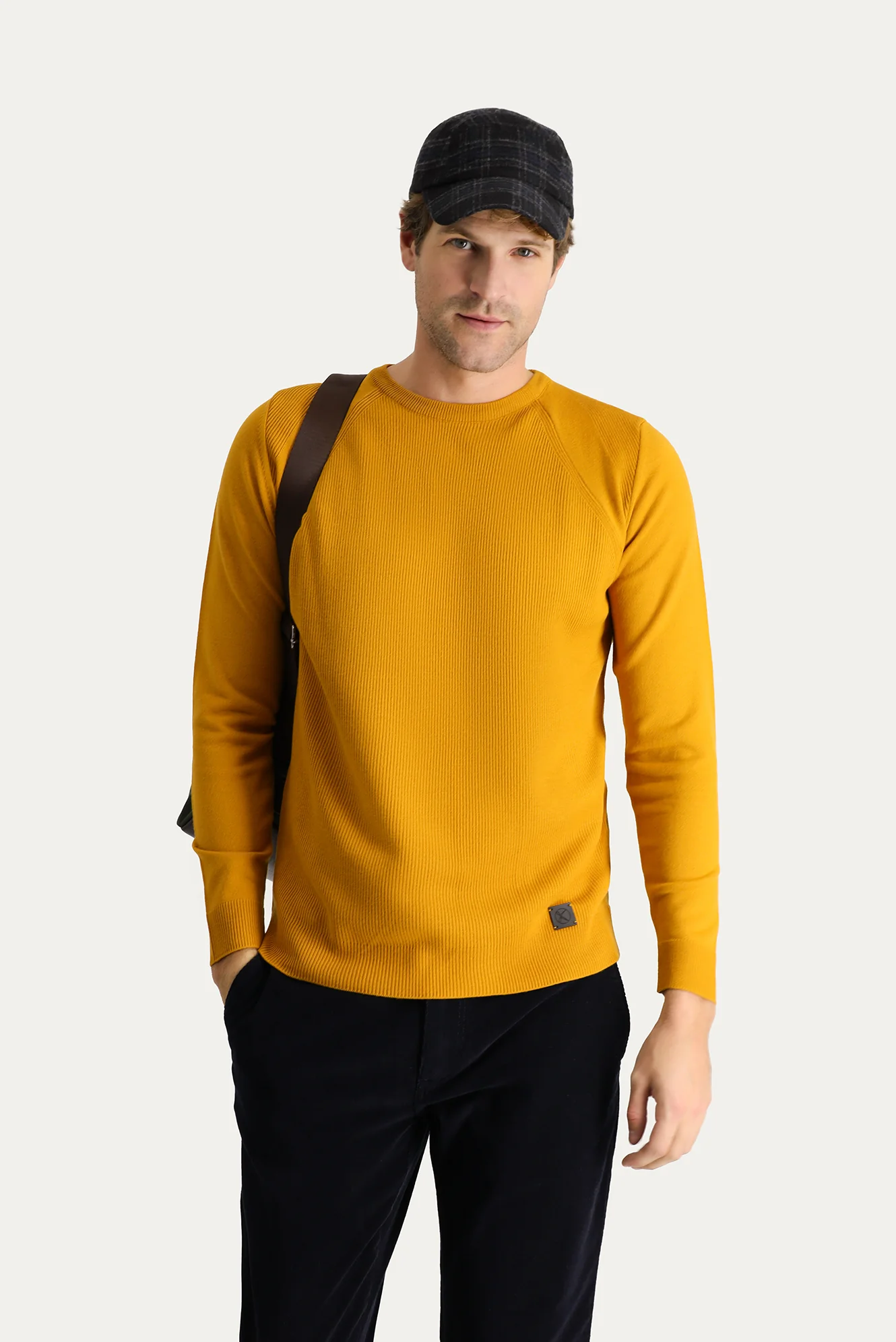 Safran Bisiklet Yaka Slim Fit Dar Kesim Desenli Triko Kazak
