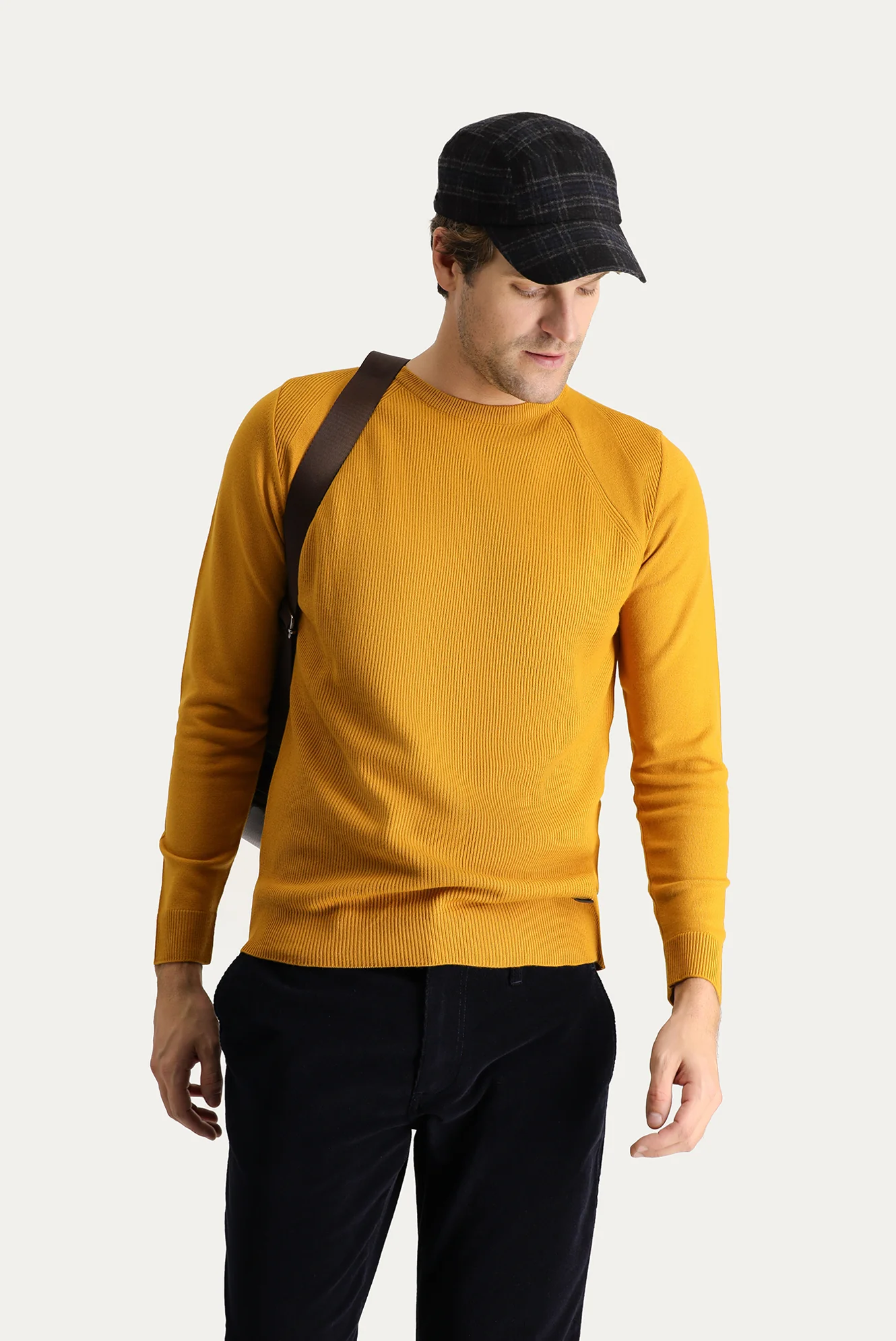 Safran Bisiklet Yaka Slim Fit Dar Kesim Desenli Triko Kazak - Image 2