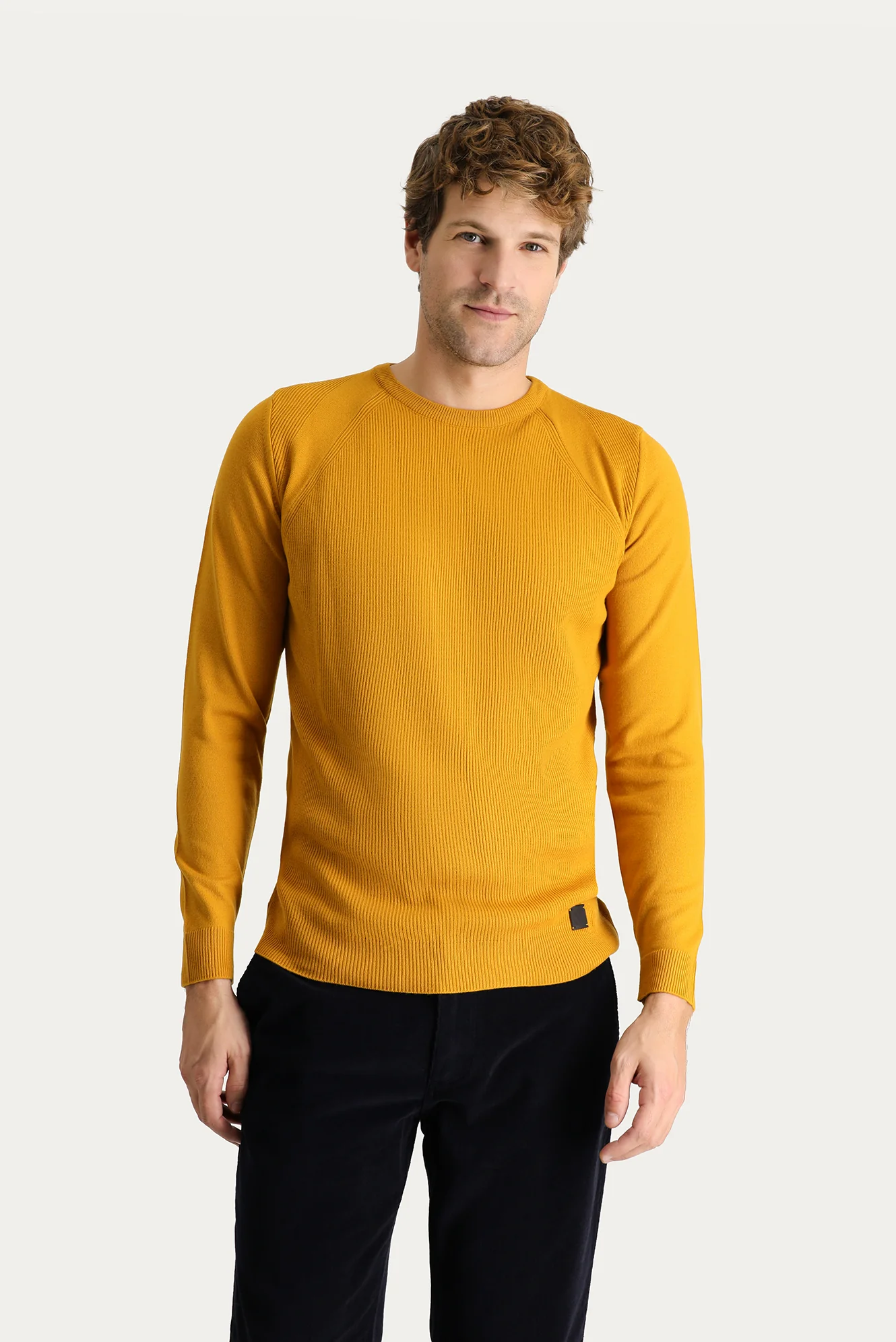 Safran Bisiklet Yaka Slim Fit Dar Kesim Desenli Triko Kazak - Image 3