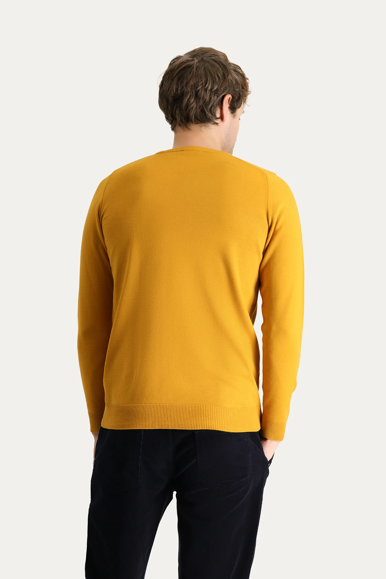 Safran Bisiklet Yaka Slim Fit Dar Kesim Desenli Triko Kazak - Image 4