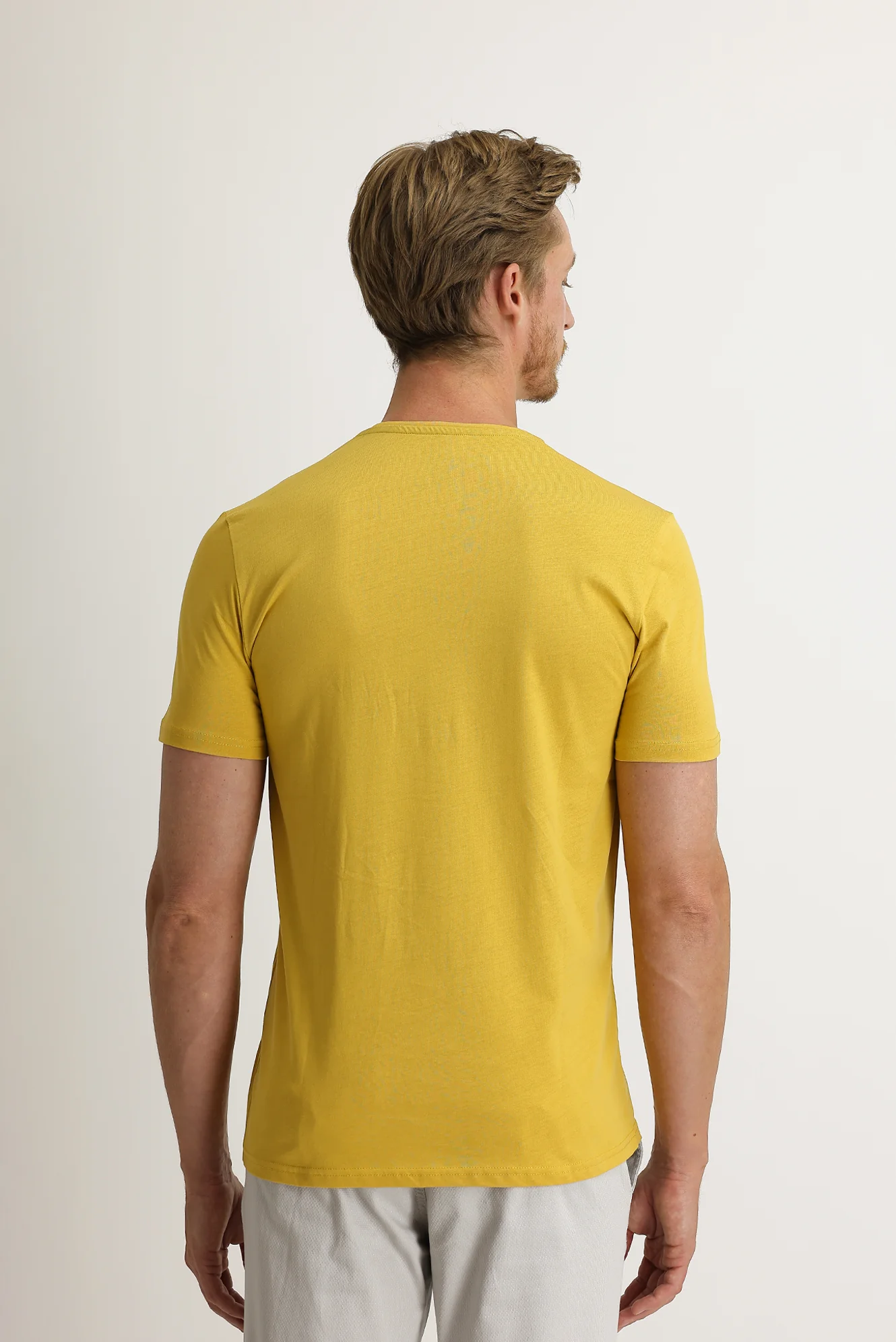 Safran Bisiklet Yaka Slim Fit Dar Kesim Pamuk Tişört - Image 5