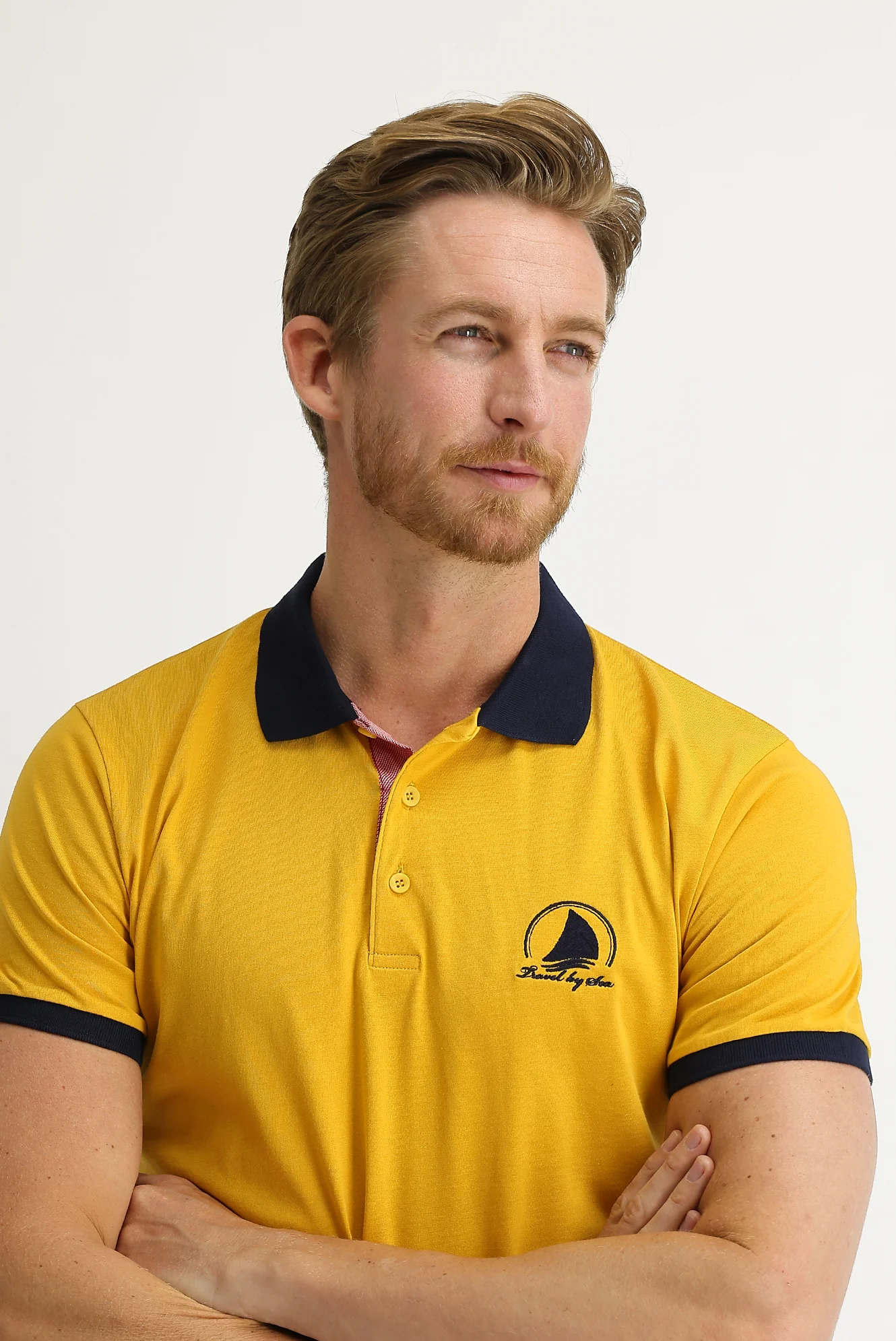 Safran Polo Yaka Slim Fit Dar Kesim Desenli Tişört