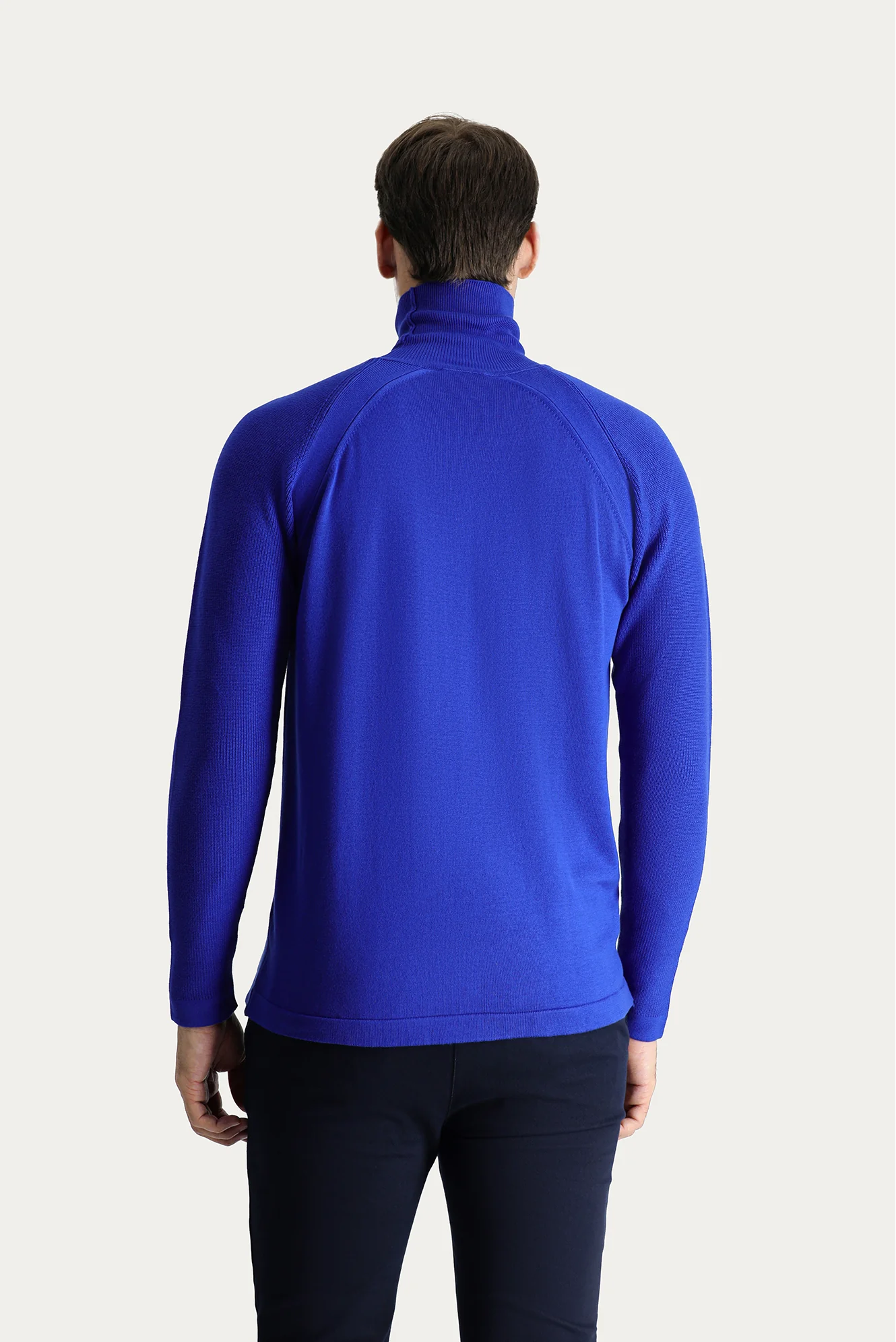 Saks Mavi Balıkçı Yaka Slim Fit Dar Kesim Desenli Pamuklu Triko Kazak - Image 3