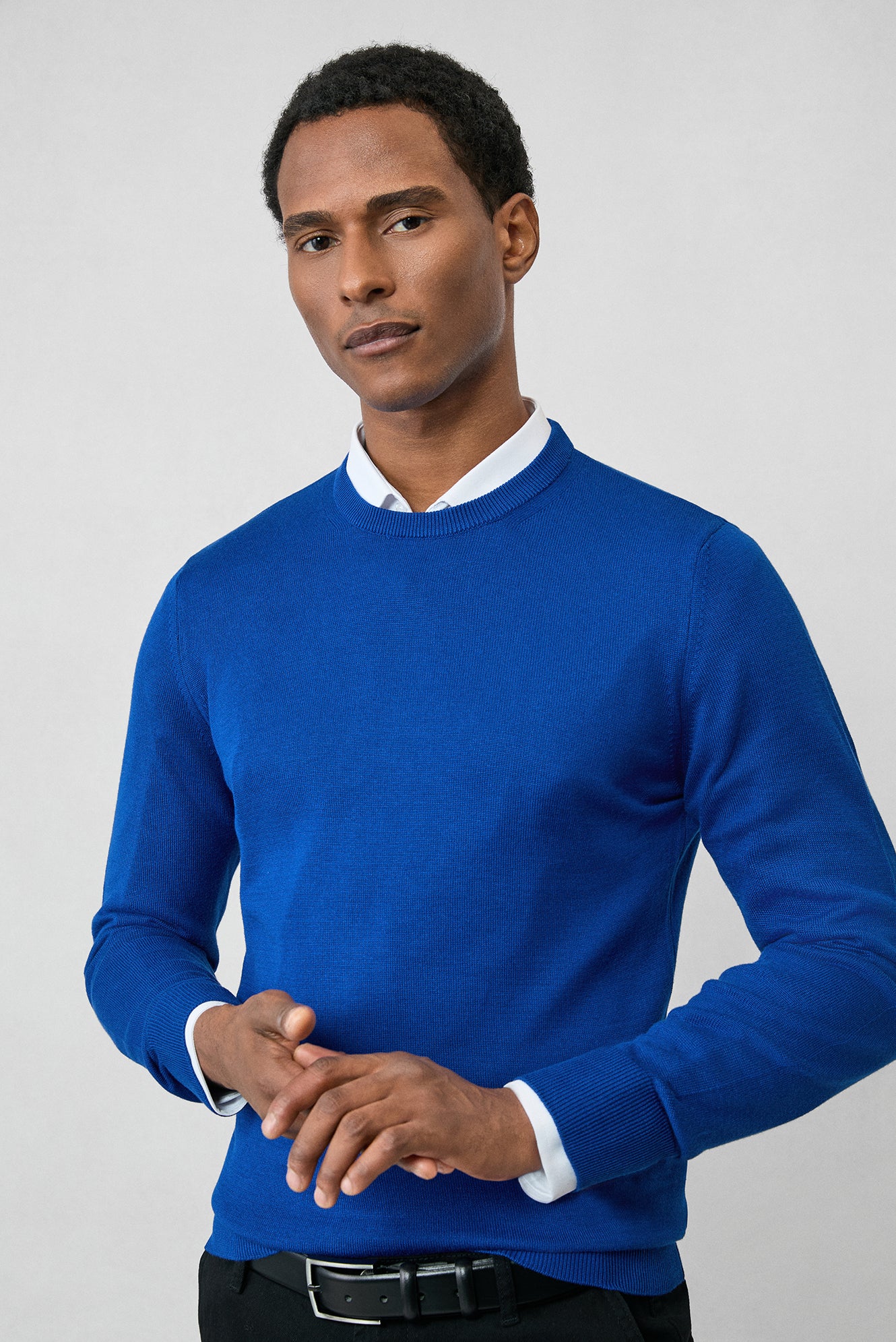 Saks Mavi Bisiklet Yaka Regular Fit Pamuklu Triko Kazak - Image 2