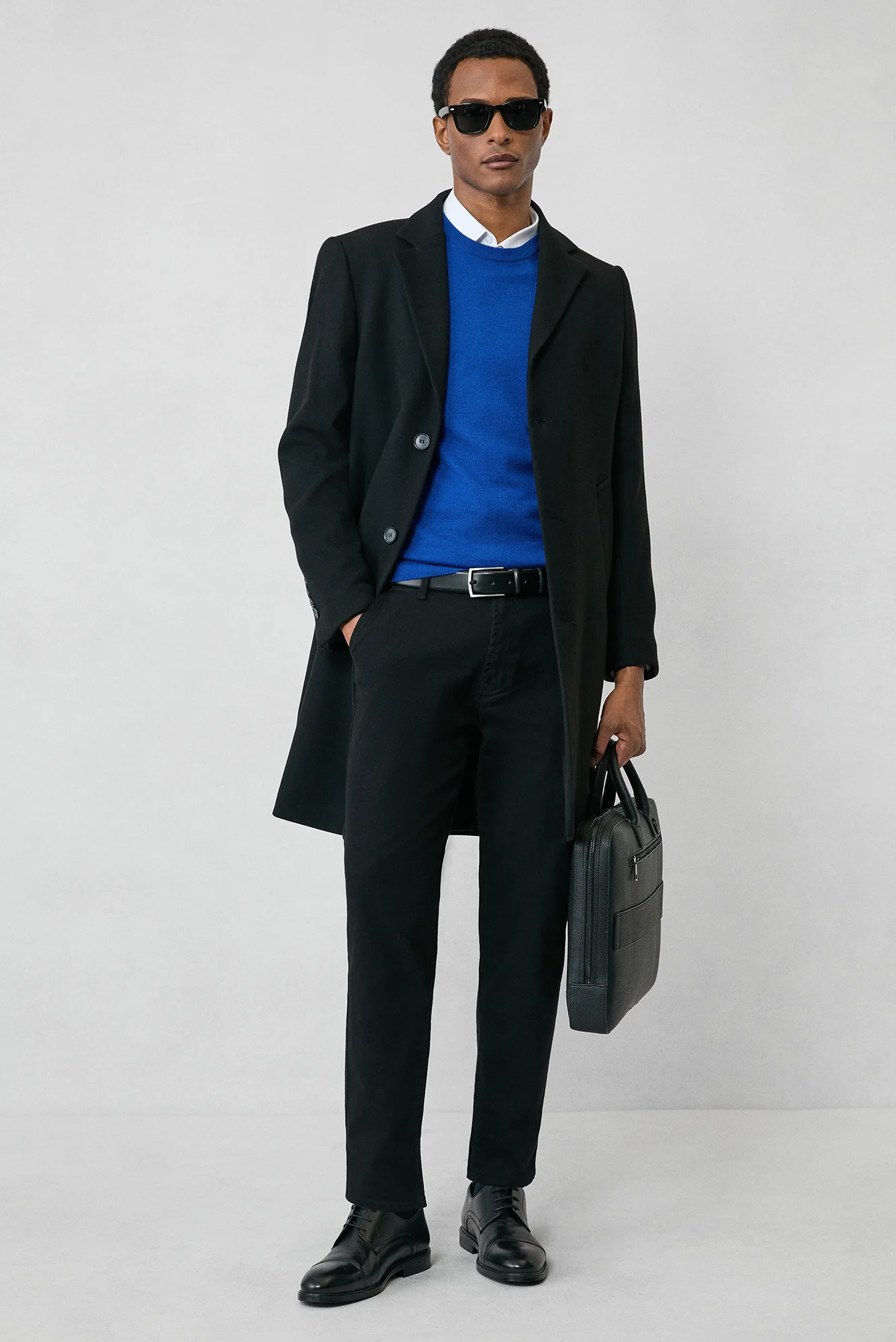 Saks Mavi Bisiklet Yaka Regular Fit Pamuklu Triko Kazak - Image 4