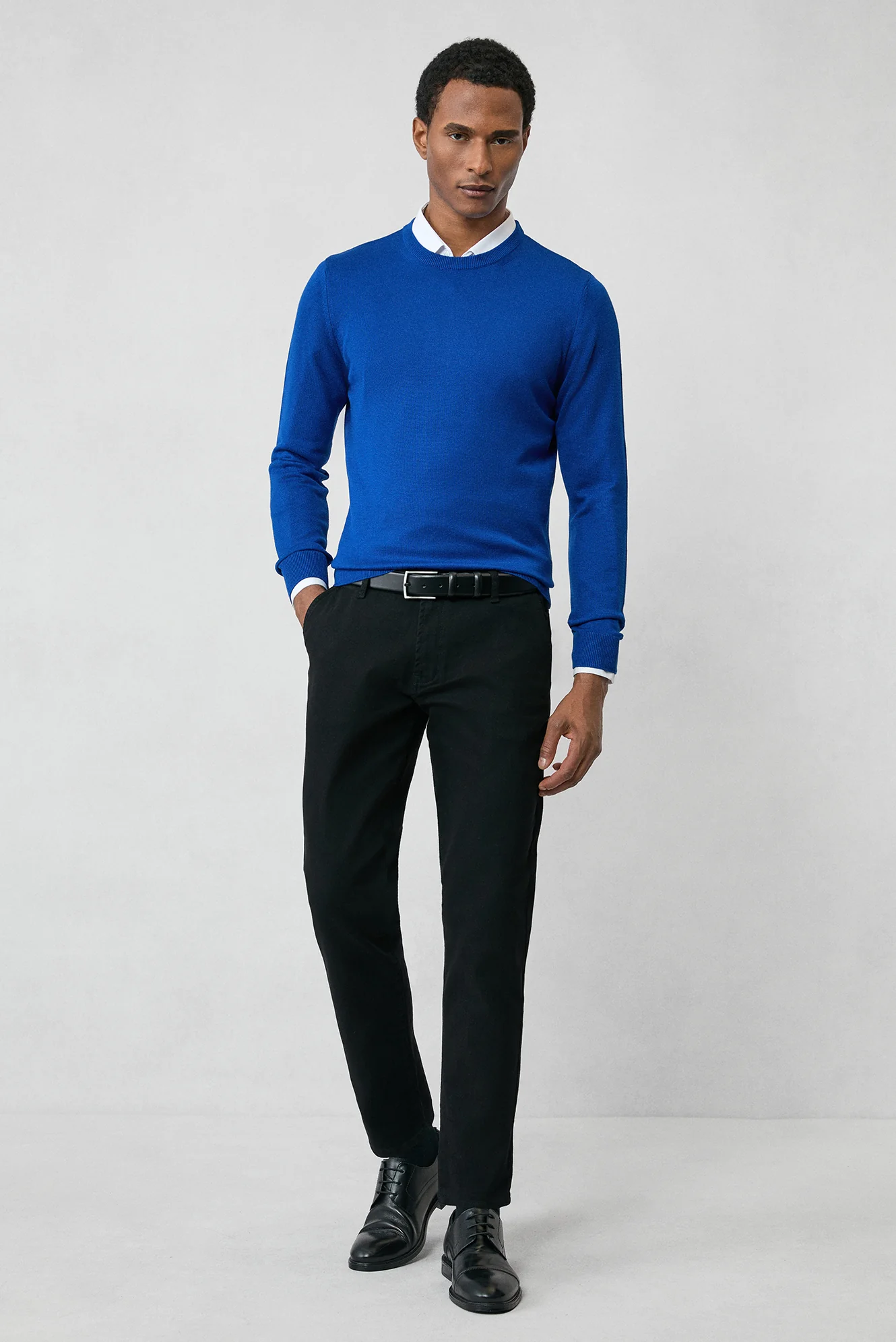 Saks Mavi Bisiklet Yaka Regular Fit Pamuklu Triko Kazak - Image 5
