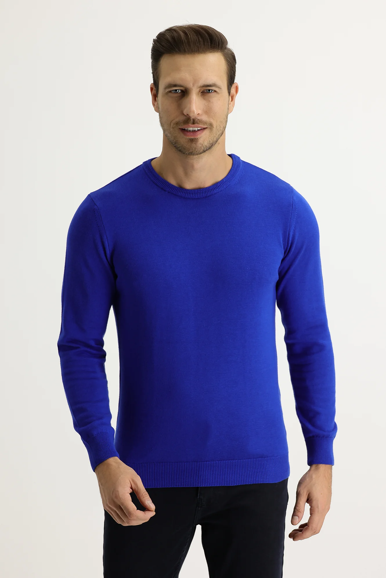 Saks Mavi Bisiklet Yaka Regular Fit Triko Kazak - Image 2