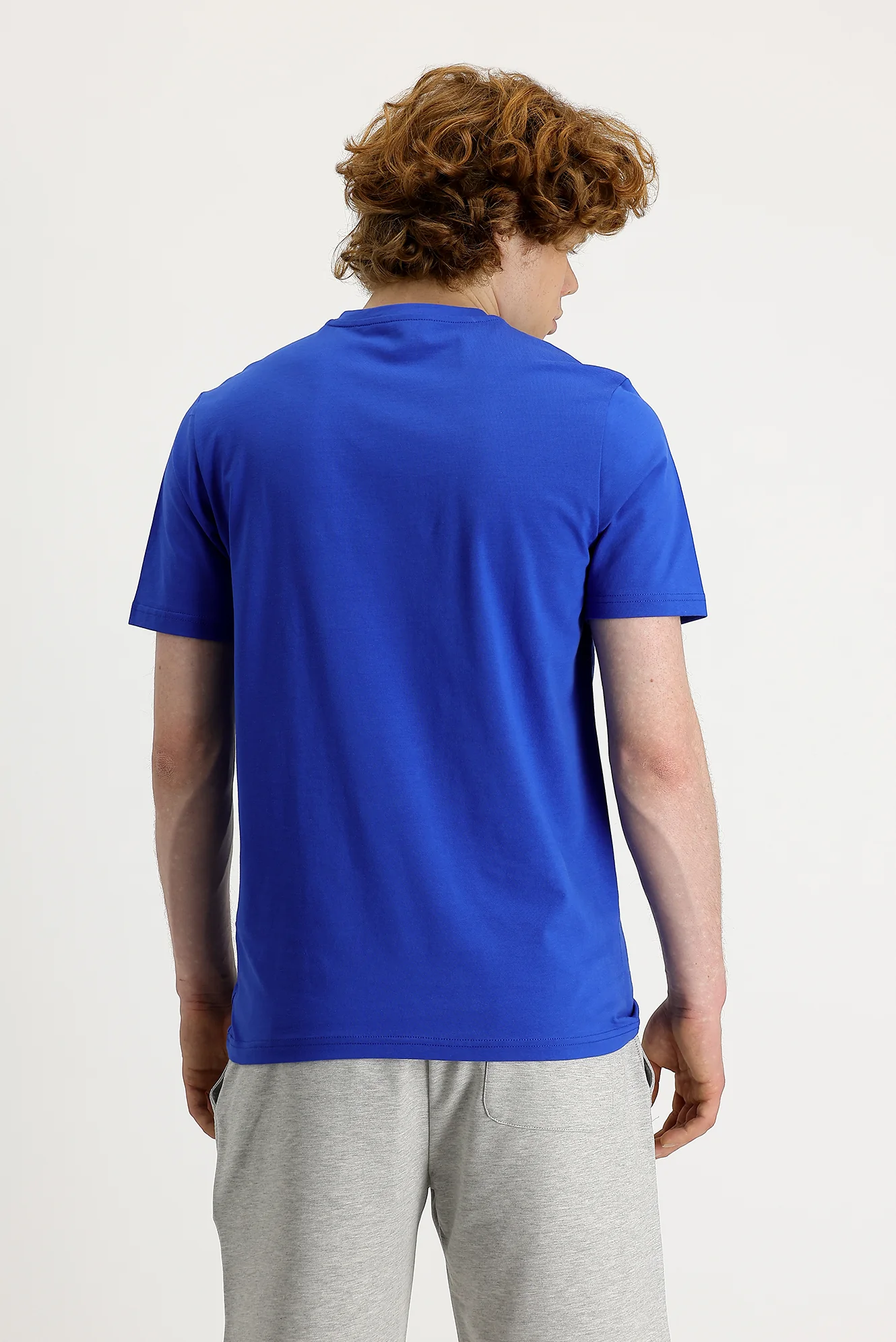 Saks Mavi Bisiklet Yaka Slim Fit Dar Kesim Baskılı Tişört - Image 3
