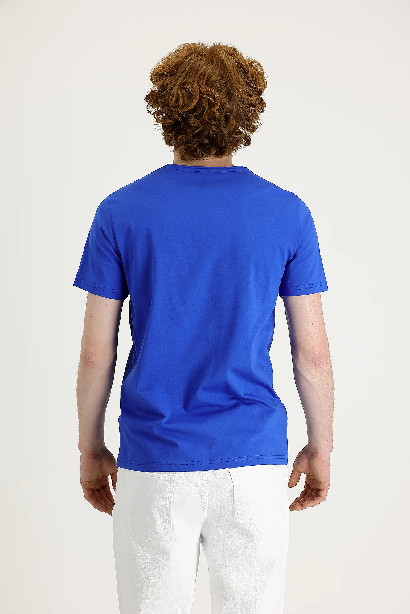 Saks Mavi Bisiklet Yaka Slim Fit Dar Kesim Baskılı Tişört - Image 3