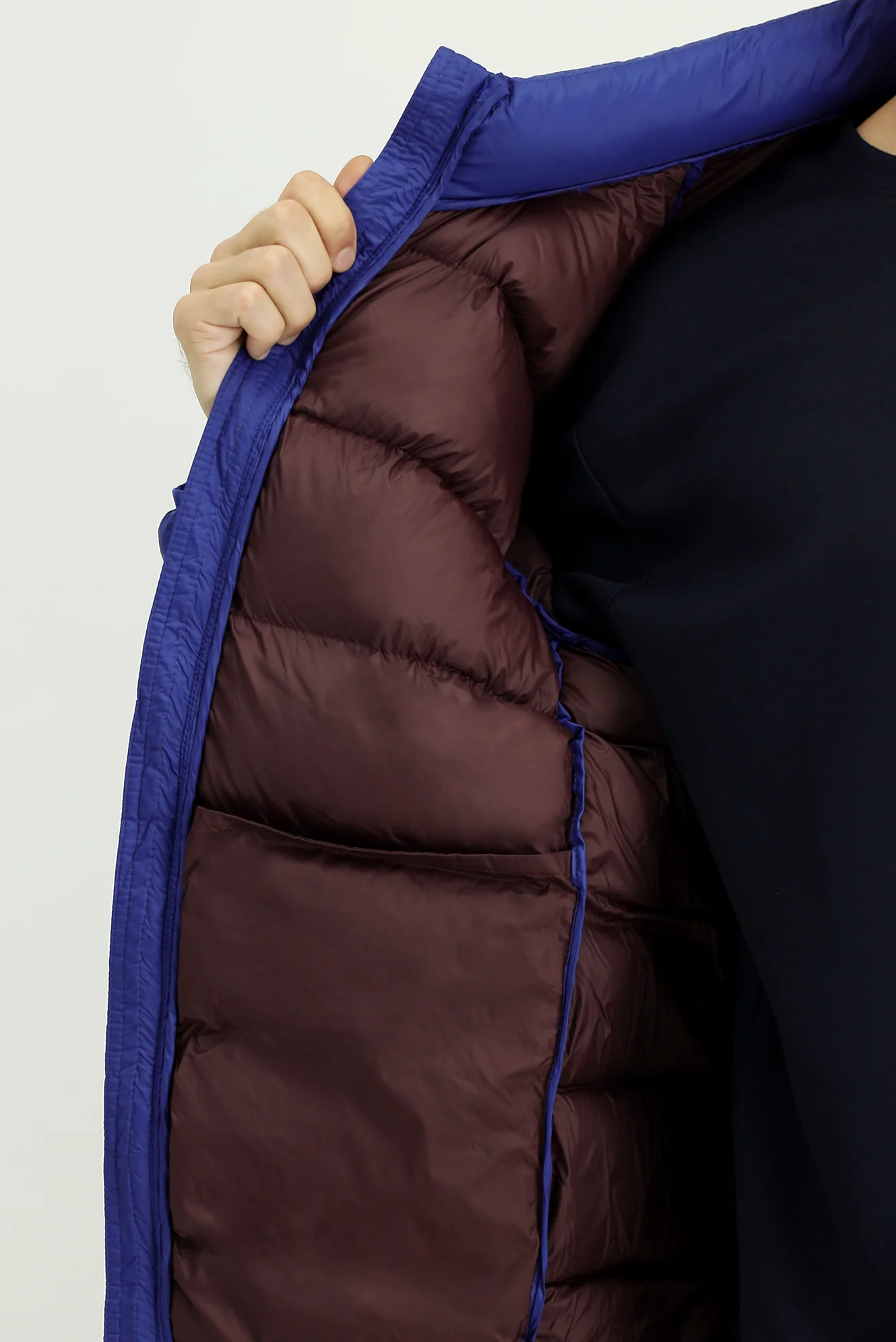 Saks Mavi Çantalı Dik Yaka Fermuarlı Cepli Rüzgar Geçirmez Spor Şişme Mont - Image 7