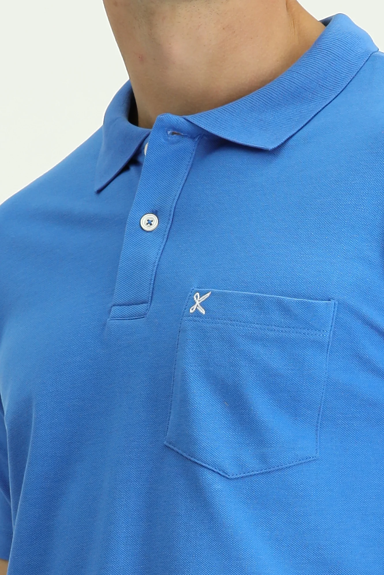 Saks Mavi Polo Yaka Regular Fit Cepli Nakışlı %100 Pamuk Tişört - Image 5