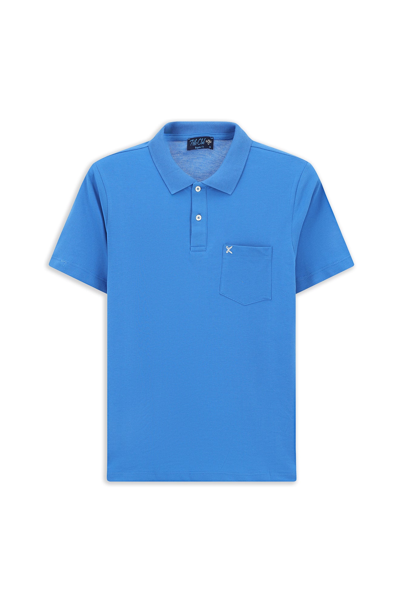 Saks Mavi Polo Yaka Regular Fit Cepli Nakışlı %100 Pamuk Tişört - Image 7