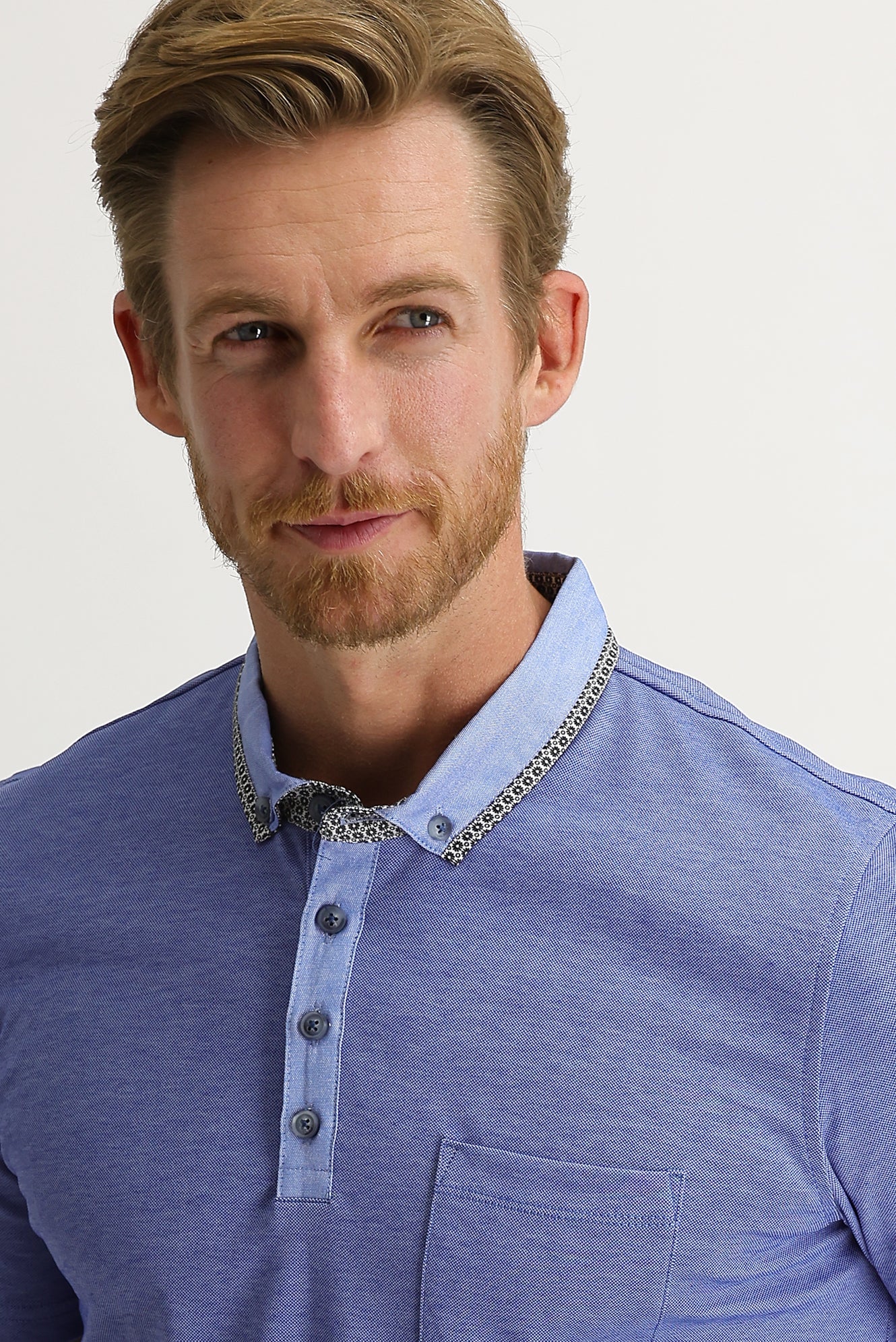 Saks Mavi Cepli Polo Yaka Slim Fit Dar Kesim Tişört - Image 4