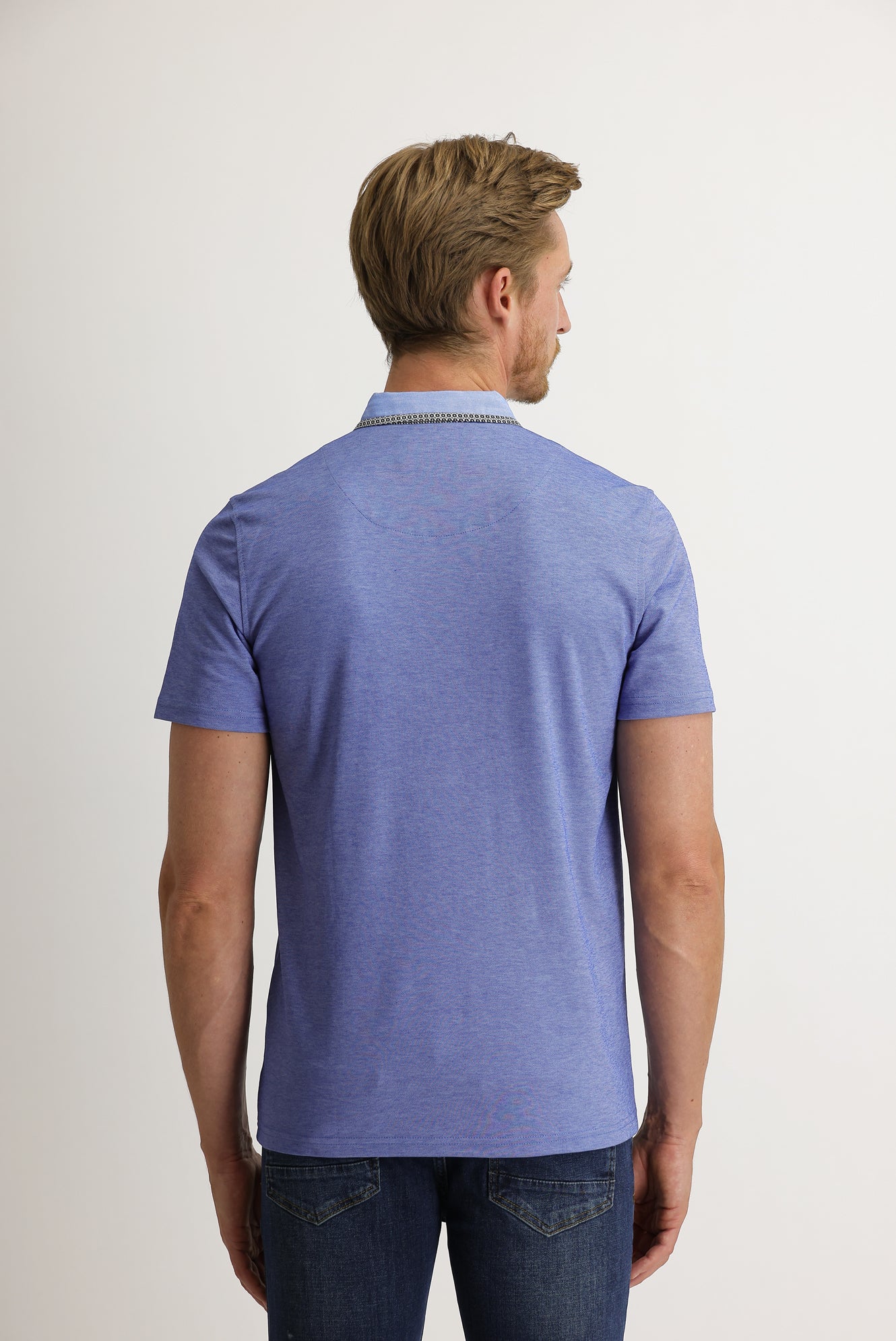 Saks Mavi Cepli Polo Yaka Slim Fit Dar Kesim Tişört - Image 5