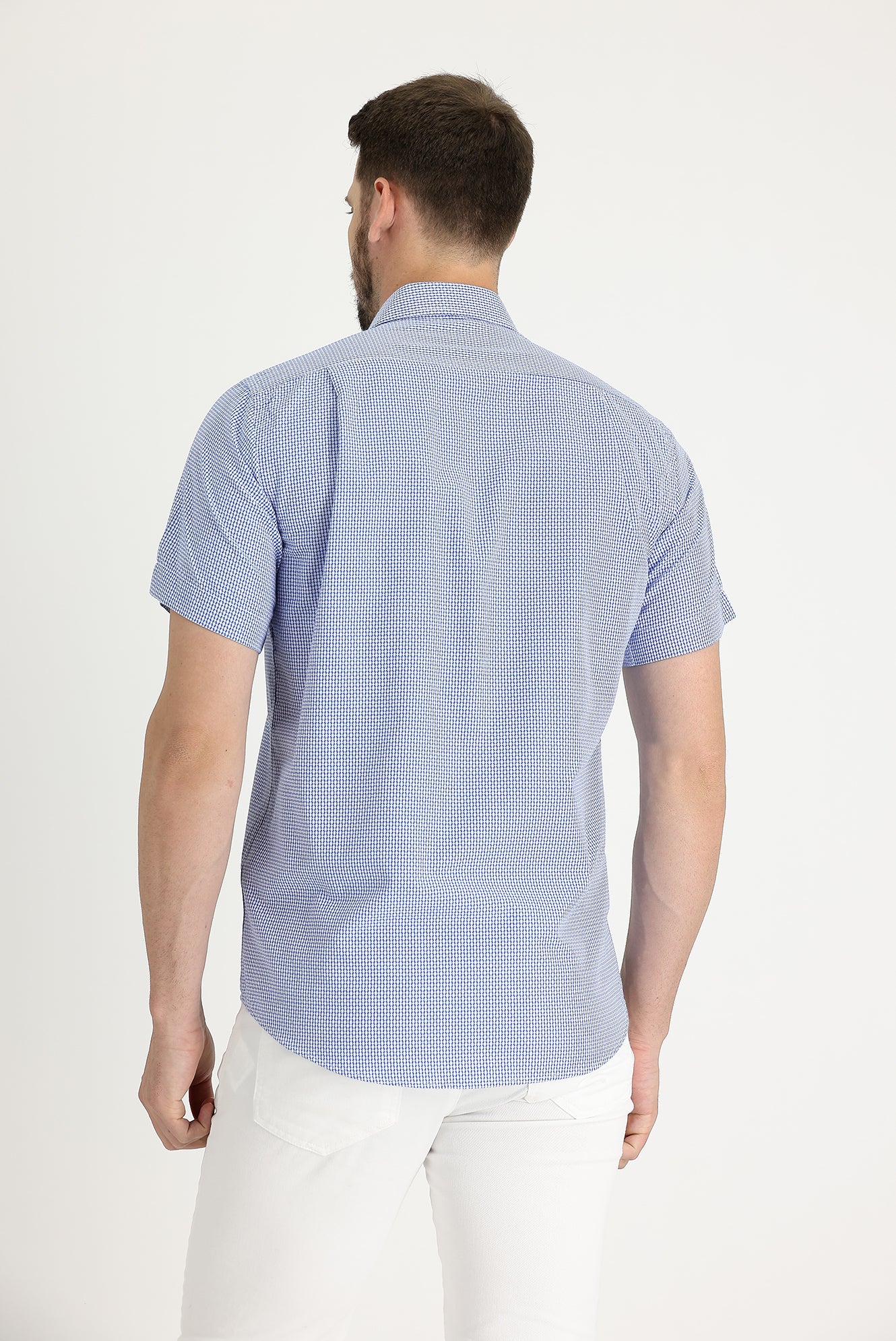 Saks Mavi Kısa Kol Regular Fit Ekose Gömlek - Image 2