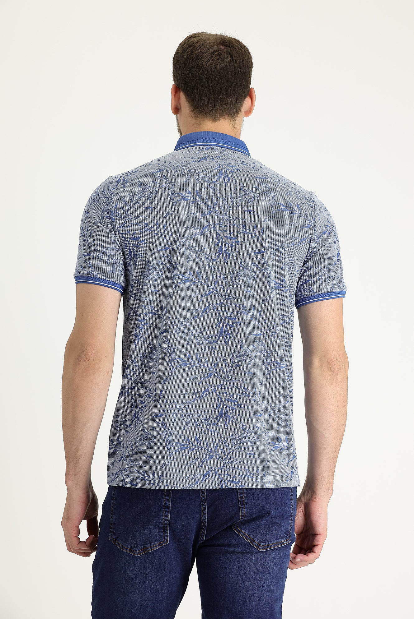 Saks Mavi Polo Yaka Regular Fit Desenli Tişört - Image 3