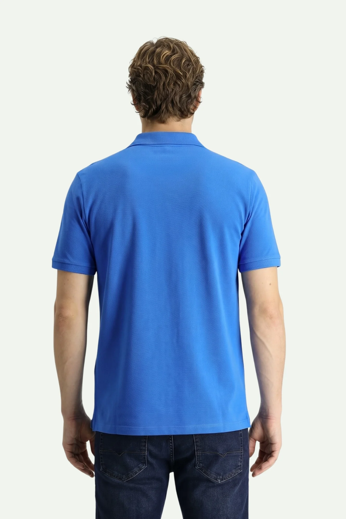 Saks Mavi Polo Yaka Regular Fit Nakışlı Pamuk Tişört - Image 3
