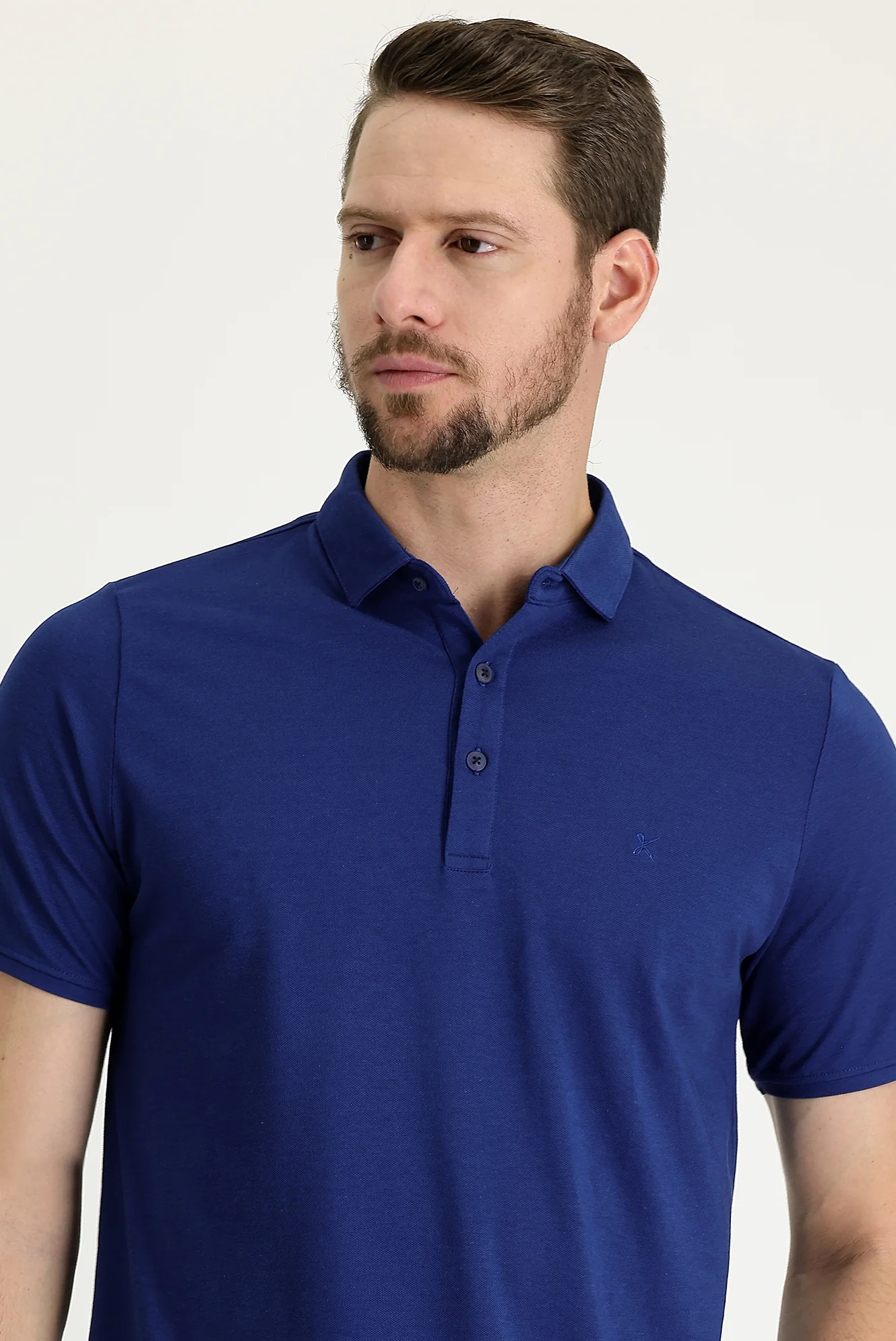 Saks Mavi Polo Yaka Regular Fit Nakışlı Tişört - Image 2