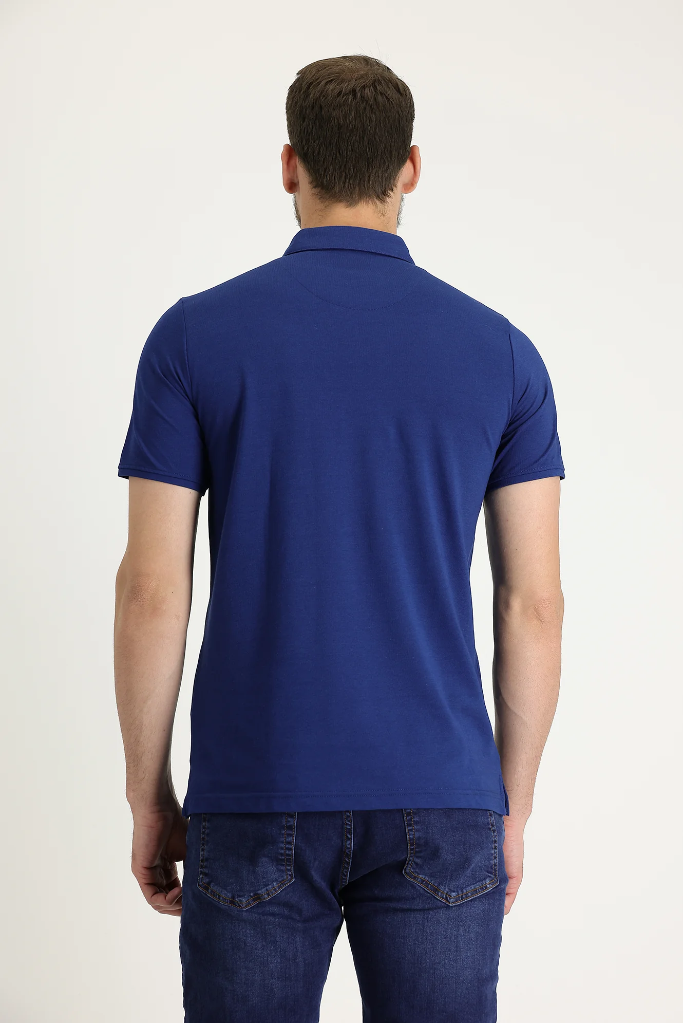 Saks Mavi Polo Yaka Regular Fit Nakışlı Tişört - Image 3