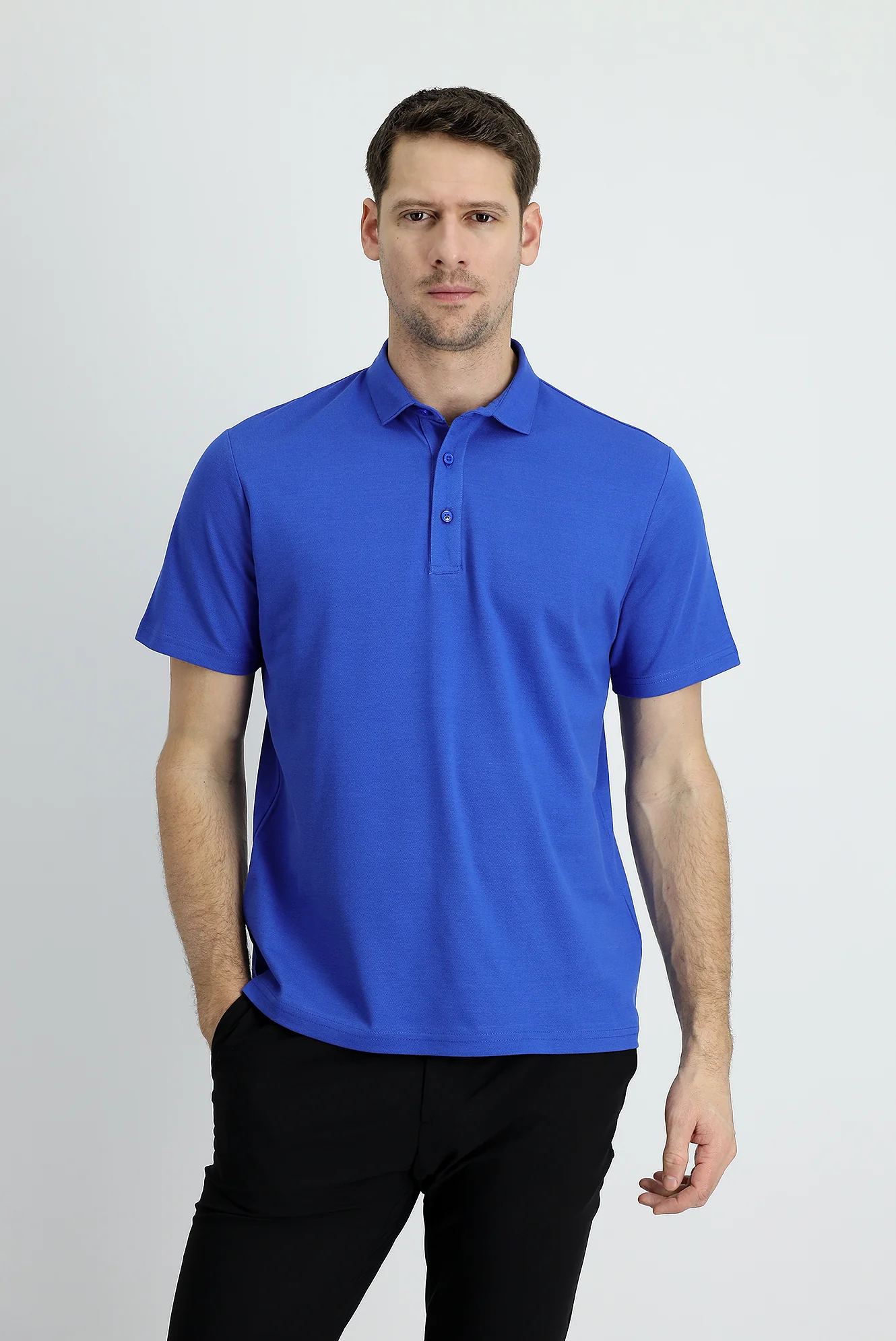Saks Mavi Polo Yaka Regular Fit Pamuk Tişört