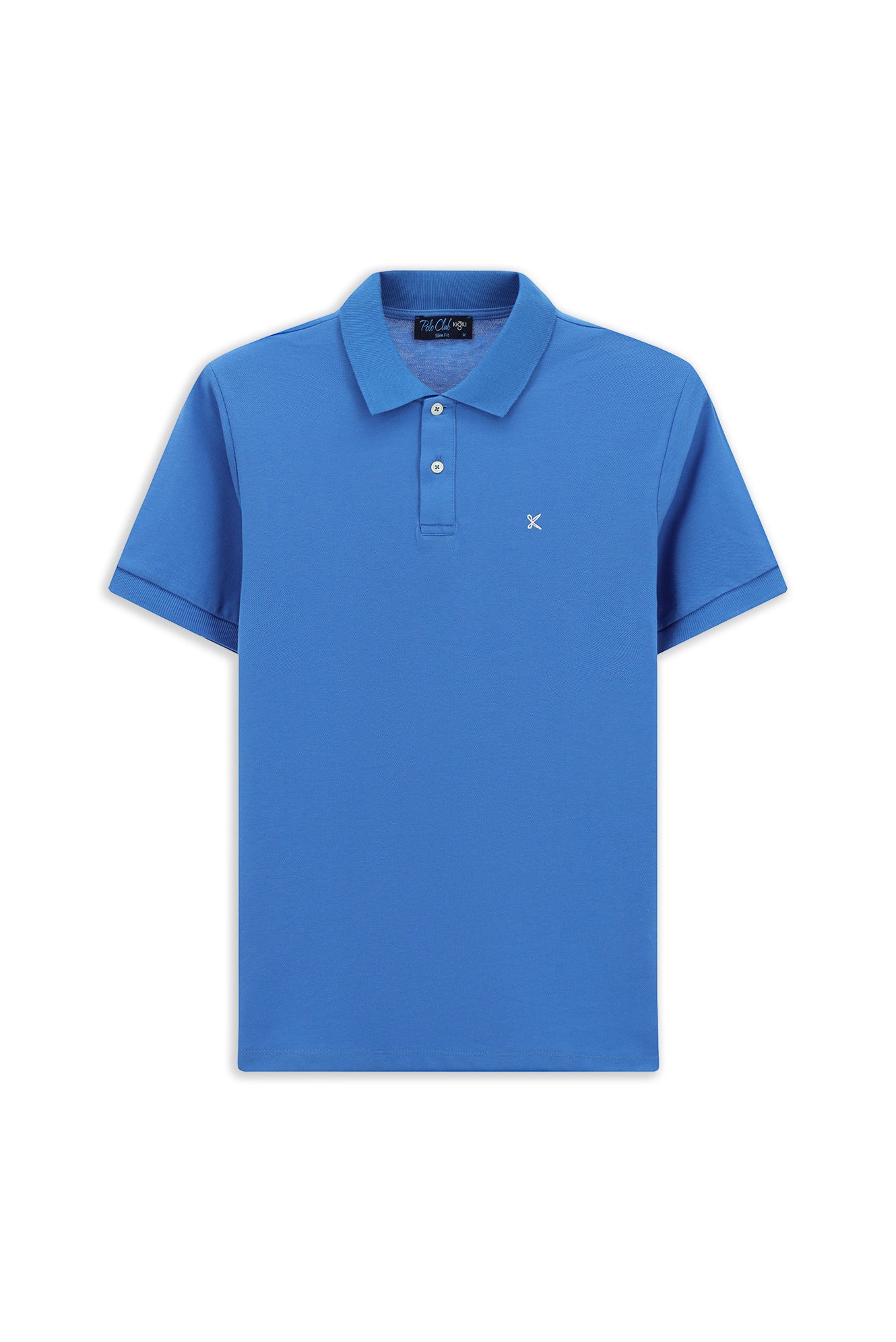 Saks Mavi Polo Yaka Slim Fit Nakışlı %100 Pamuk Tişört - Image 6