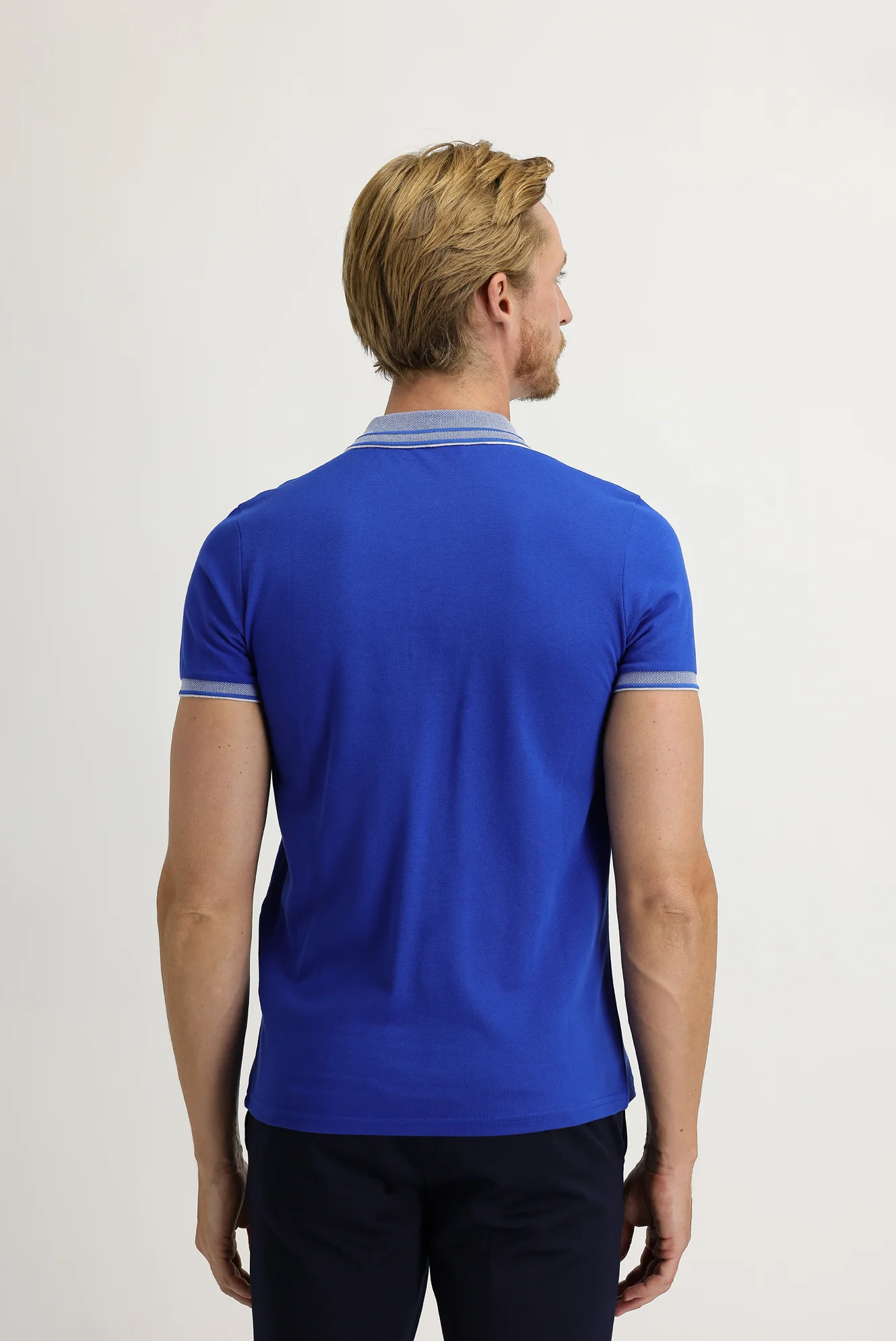 Saks Mavi Polo Yaka Slim Fit Dar Kesim Pamuk Tişört - Image 5