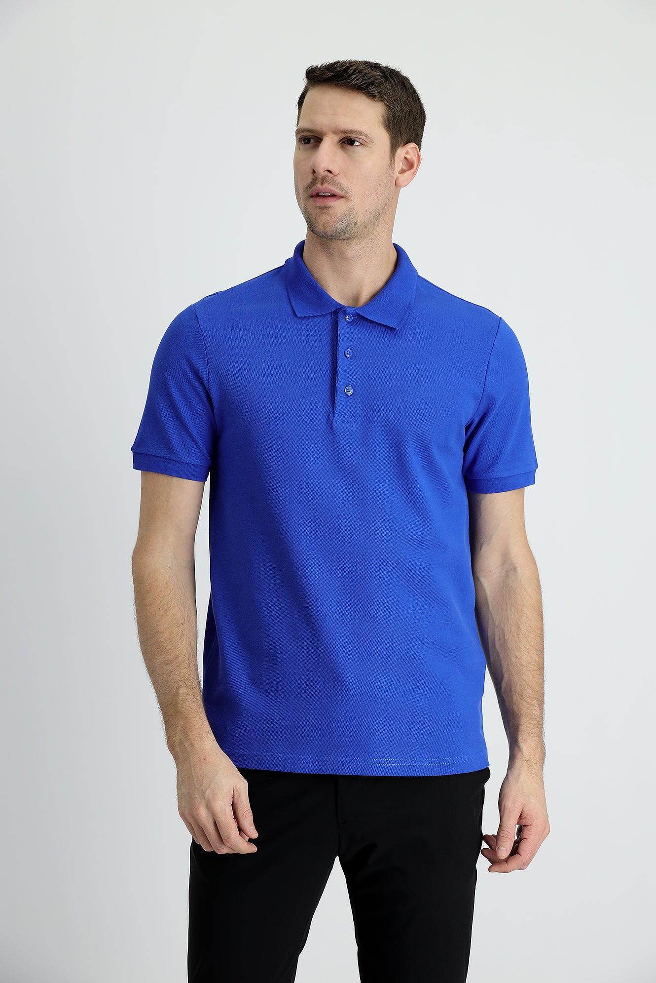 Saks Mavi Polo Yaka Slim Fit Dar Kesim Pamuk Tişört - Image 2