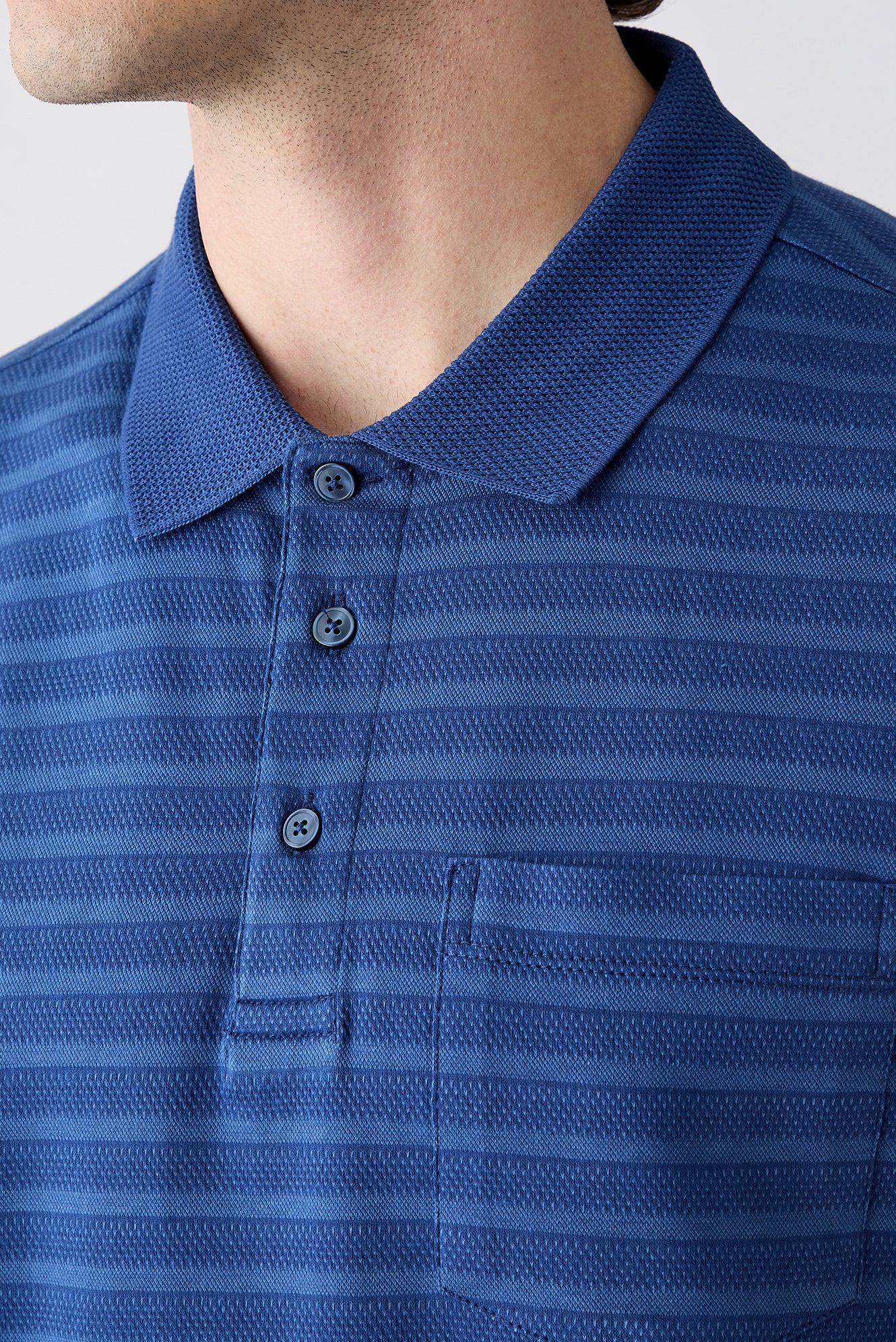 Saks Mavi Regular Fit Düğmeli Polo Yaka Çizgili Cepli %100 Pamuk Tişört - Image 3