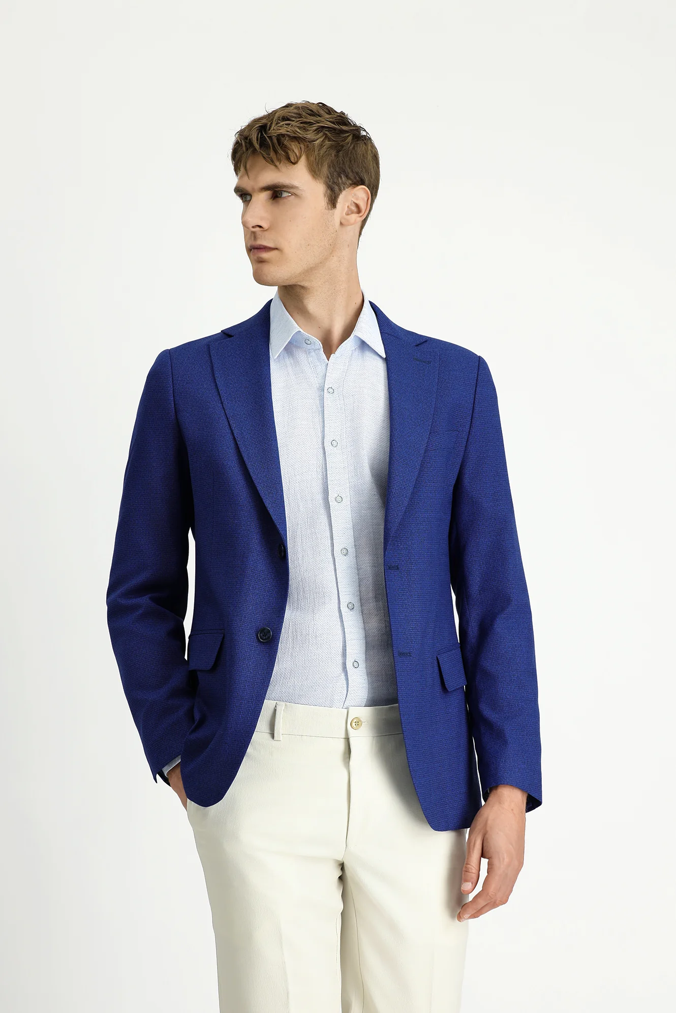 Saks Mavi 6 Drop Regular Fit Standart Kesim Klasik Desenli Ceket - Image 4