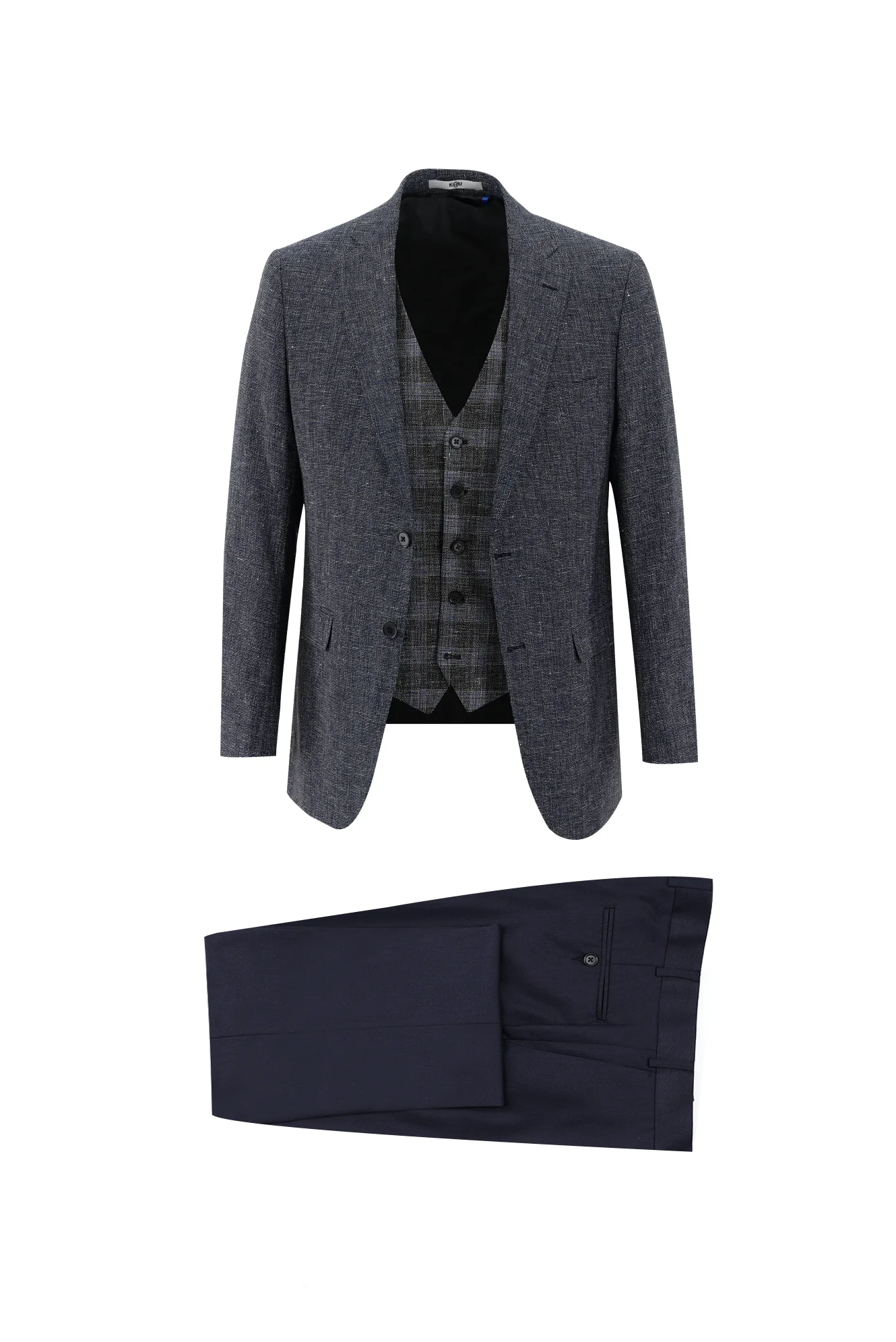Saks Mavi 6 Drop Regular Fit Standart Kesim Kombinli Yelekli Keten Takım Elbise