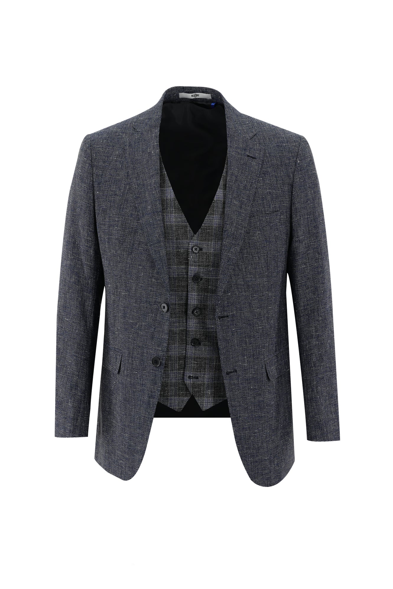 Saks Mavi 6 Drop Regular Fit Standart Kesim Kombinli Yelekli Keten Takım Elbise - Image 2
