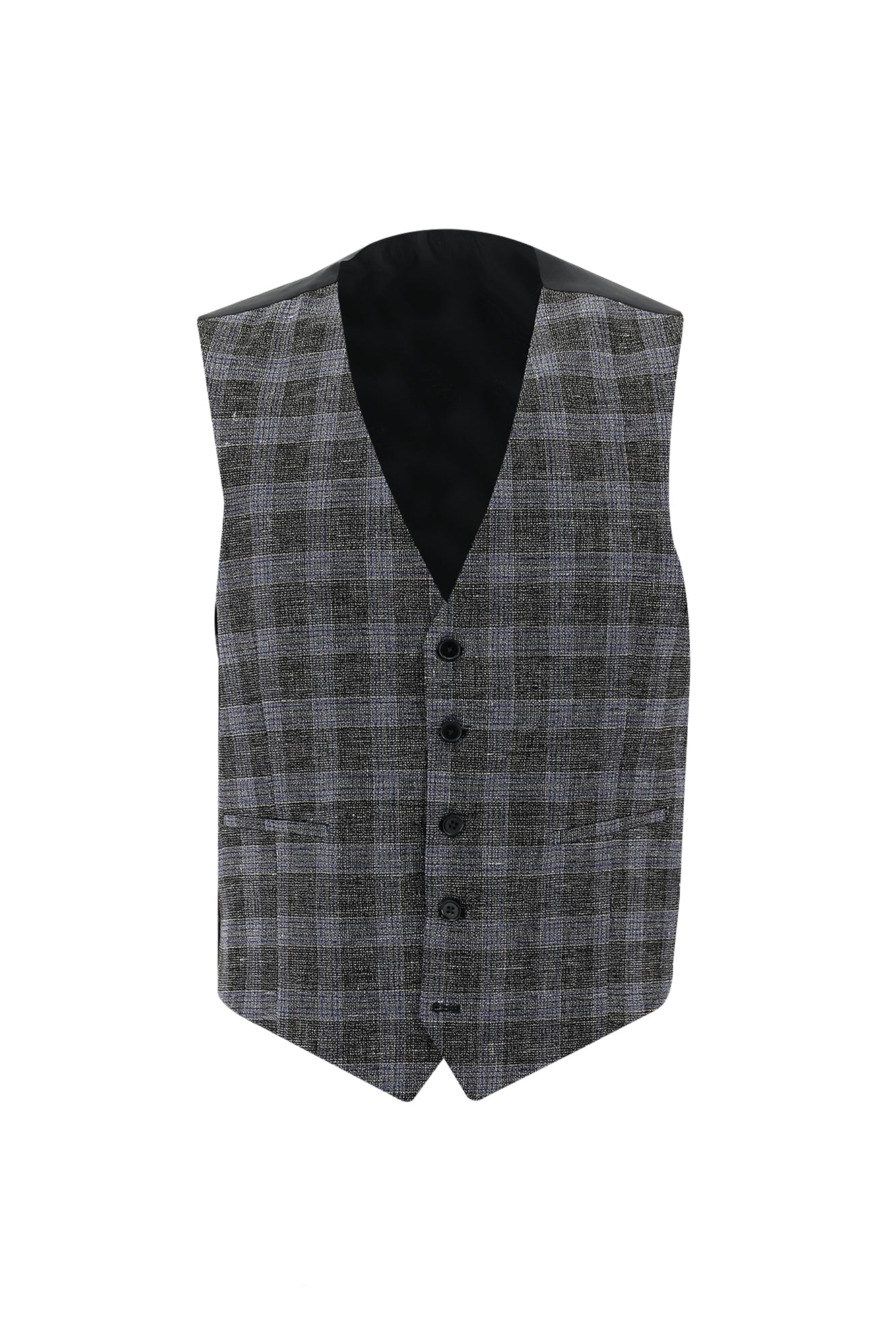Saks Mavi 6 Drop Regular Fit Standart Kesim Kombinli Yelekli Keten Takım Elbise - Image 4