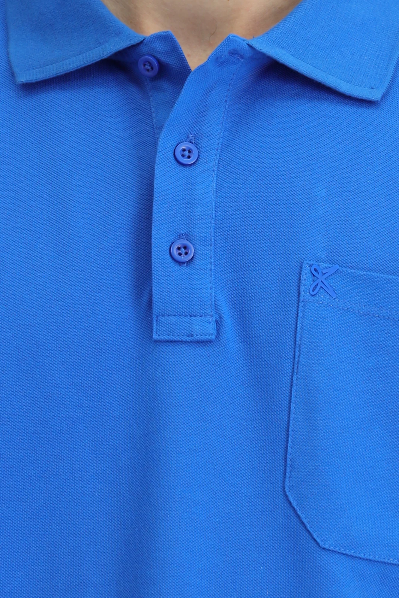 Saks Mavi Regular Fit Pamuk Nakışlı Cepli Kıvrılmaz Polo Yaka Tişört - Image 5