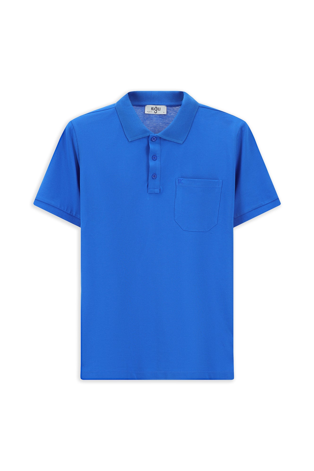 Saks Mavi Regular Fit Pamuk Nakışlı Cepli Kıvrılmaz Polo Yaka Tişört - Image 7