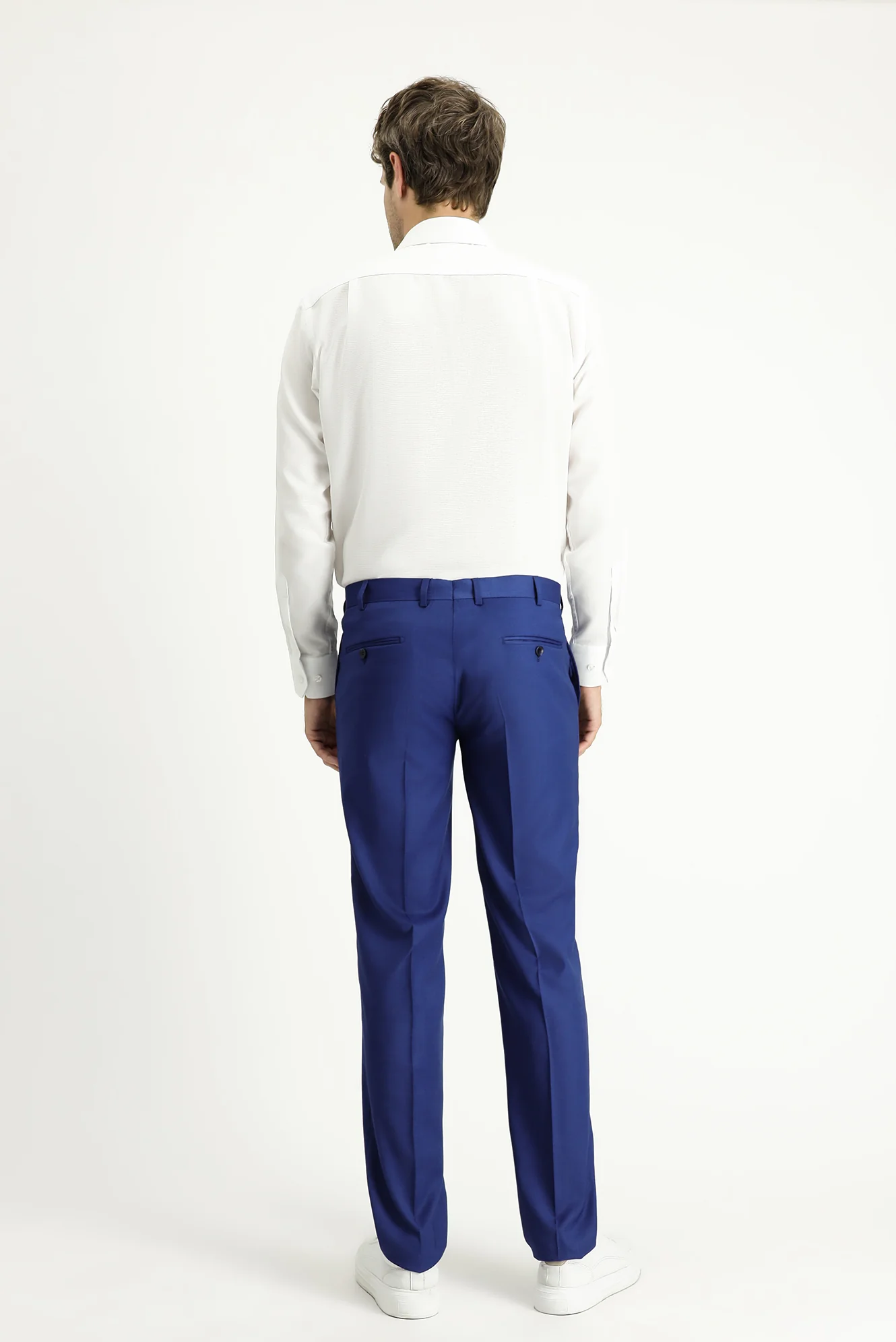 Saks Mavi 7 Drop Slim Fit Dar Kesim Desenli Likralı Klasik Kumaş Pantolon - Image 4