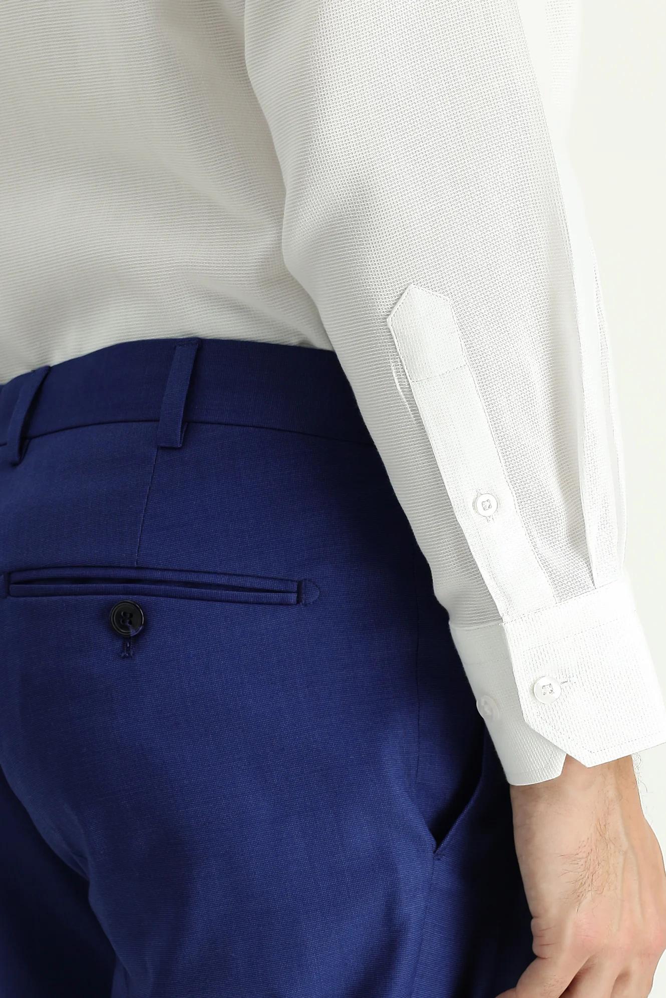 Saks Mavi 7 Drop Slim Fit Dar Kesim Desenli Likralı Klasik Kumaş Pantolon - Image 5