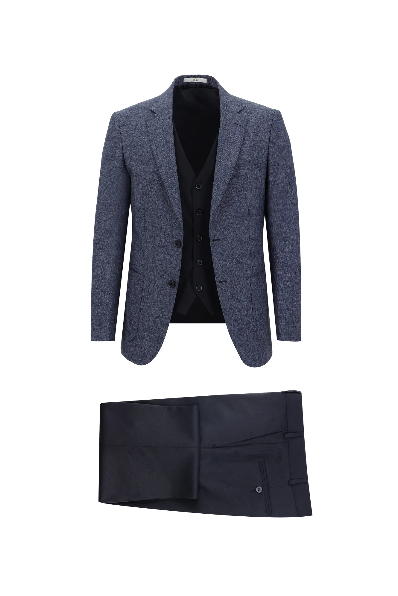 Saks Mavi 7 Drop Slim Fit Dar Kesim Kombinli Yelekli Takım Elbise