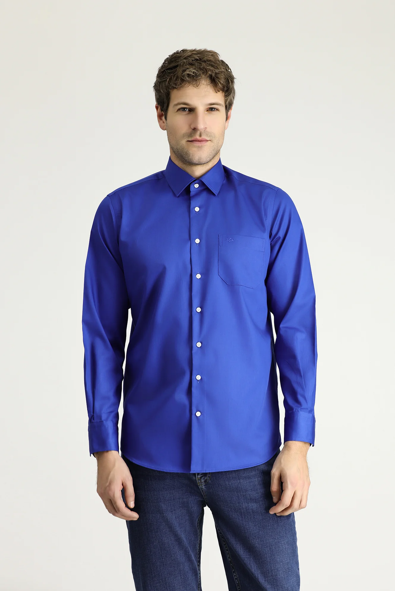 Saks Mavi Uzun Kol Klasik Non Iron Pamuklu Gömlek - Image 3