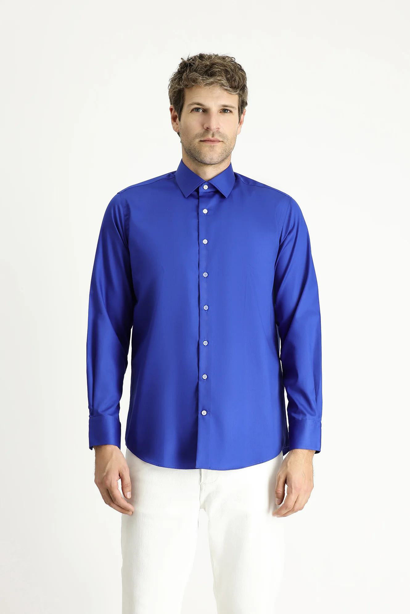 Saks Mavi Uzun Kol Klasik Non Iron Pamuklu Gömlek - Image 3