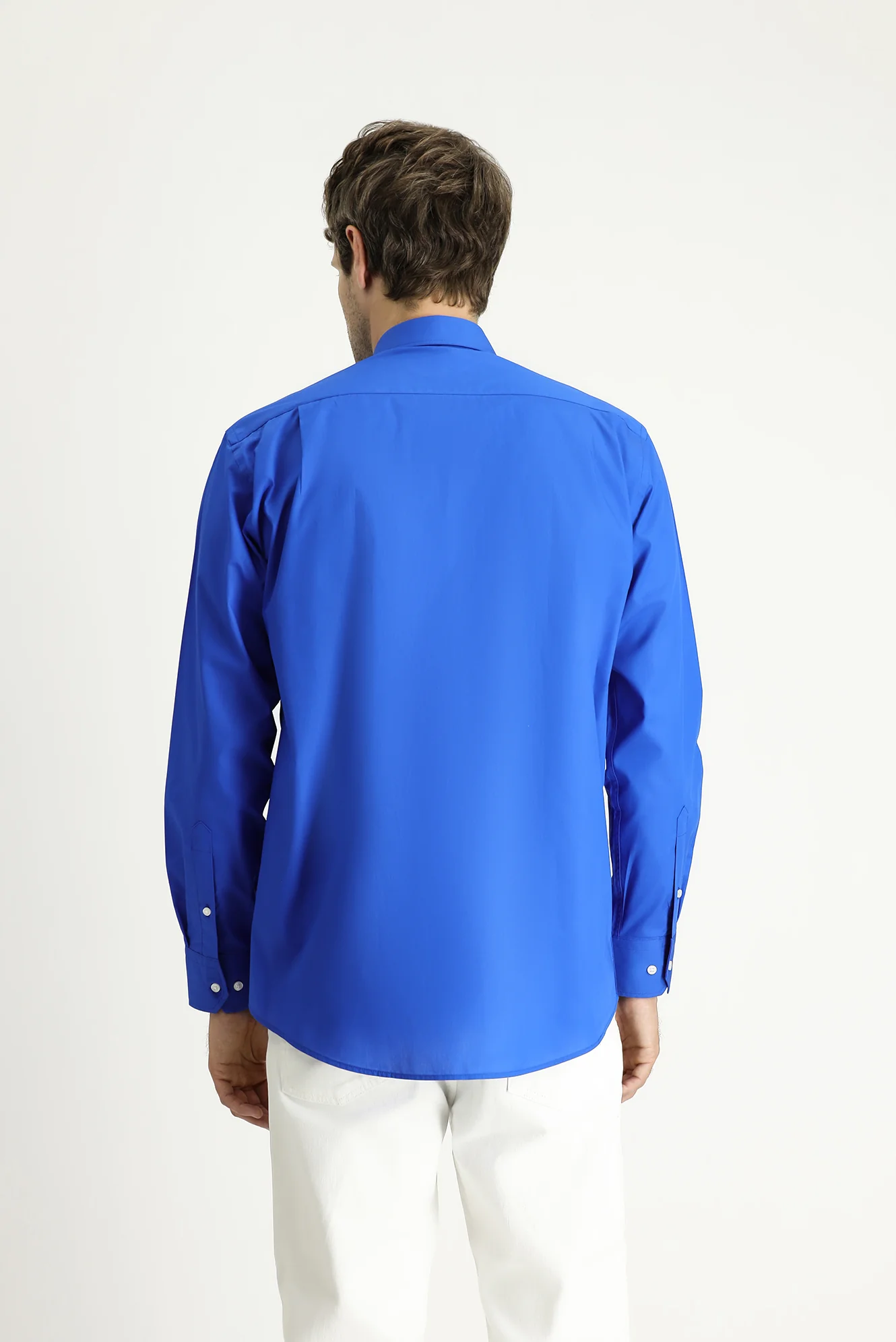 Saks Mavi Uzun Kol Regular Fit Pamuklu Gömlek - Image 5